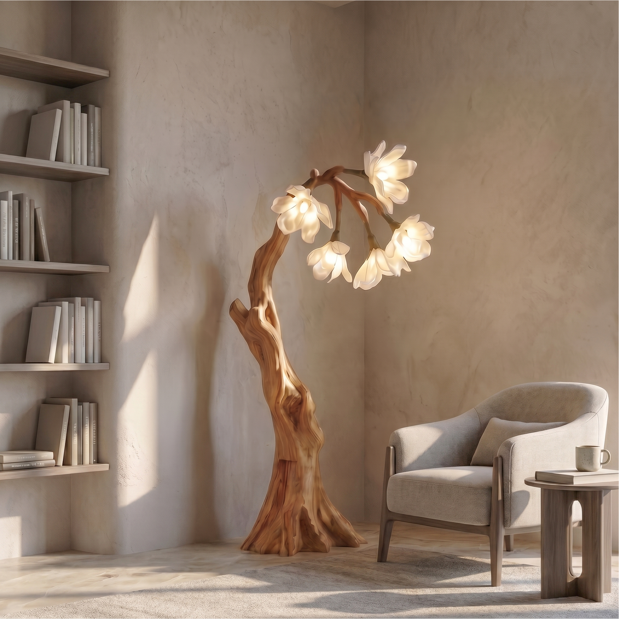 Botanical Standing Lamp With Flower Shade For Living Room And Bedroom