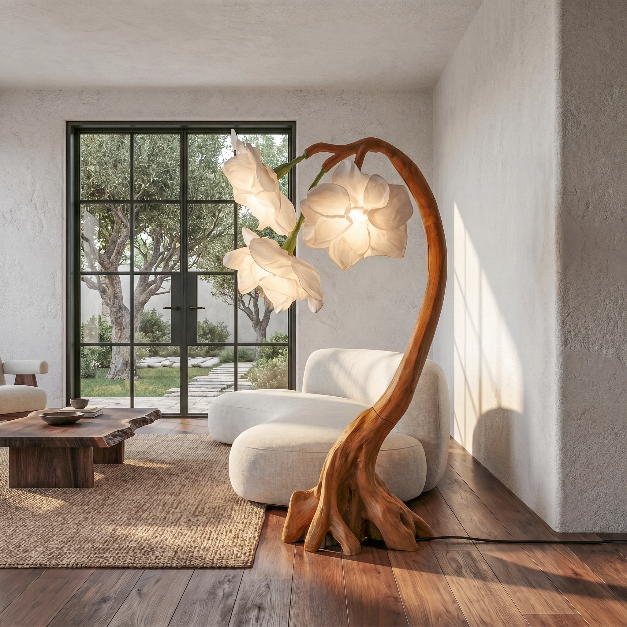 Rustic Botanical Floor Lamp With Flower Petal Shade For Living Room And Bedroom