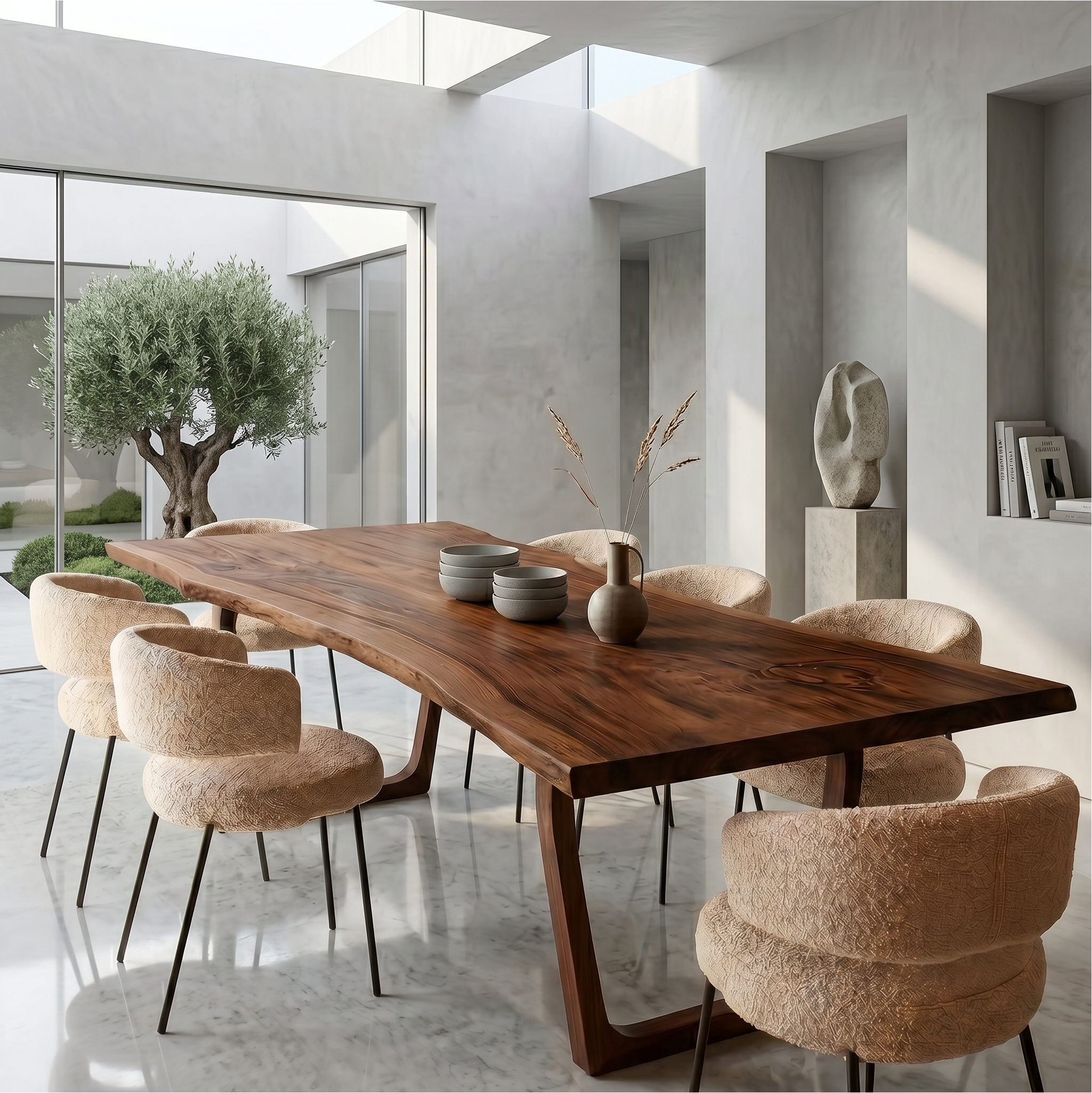 Organic Live Edge Dining Table With U Shaped Wood Legs For Dining Room