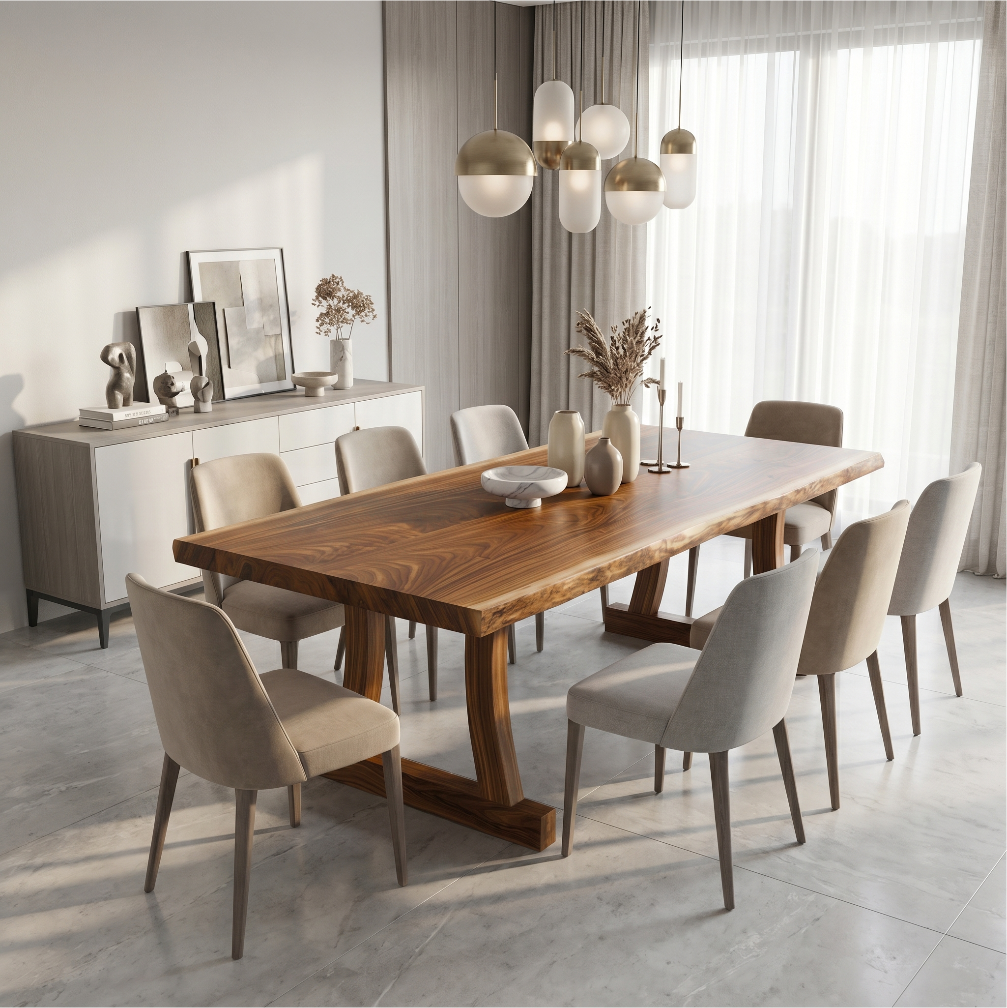 Contemporary Solid Wood Dining Table With Rounded Edge Design For Dining Room