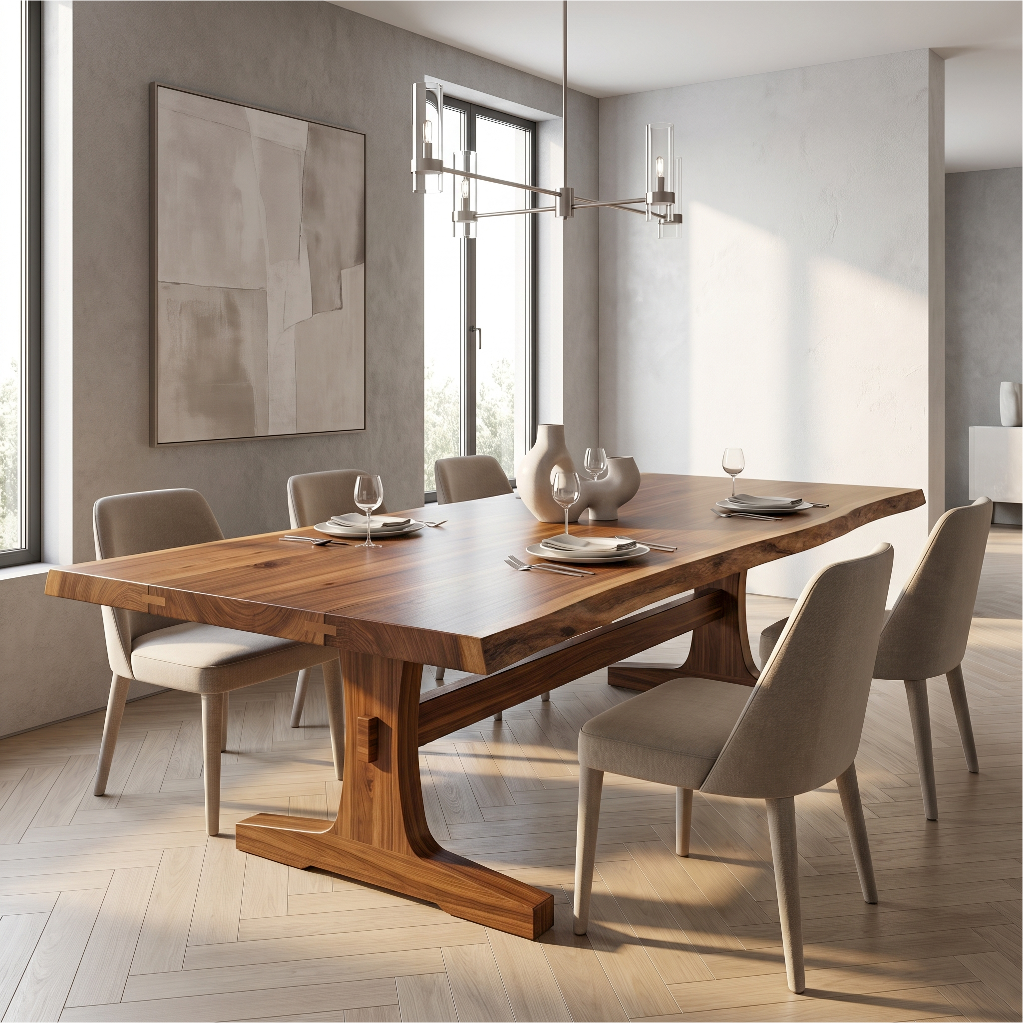 Organic Live Edge Dining Table With Waterfall Wood Base For Dining Room
