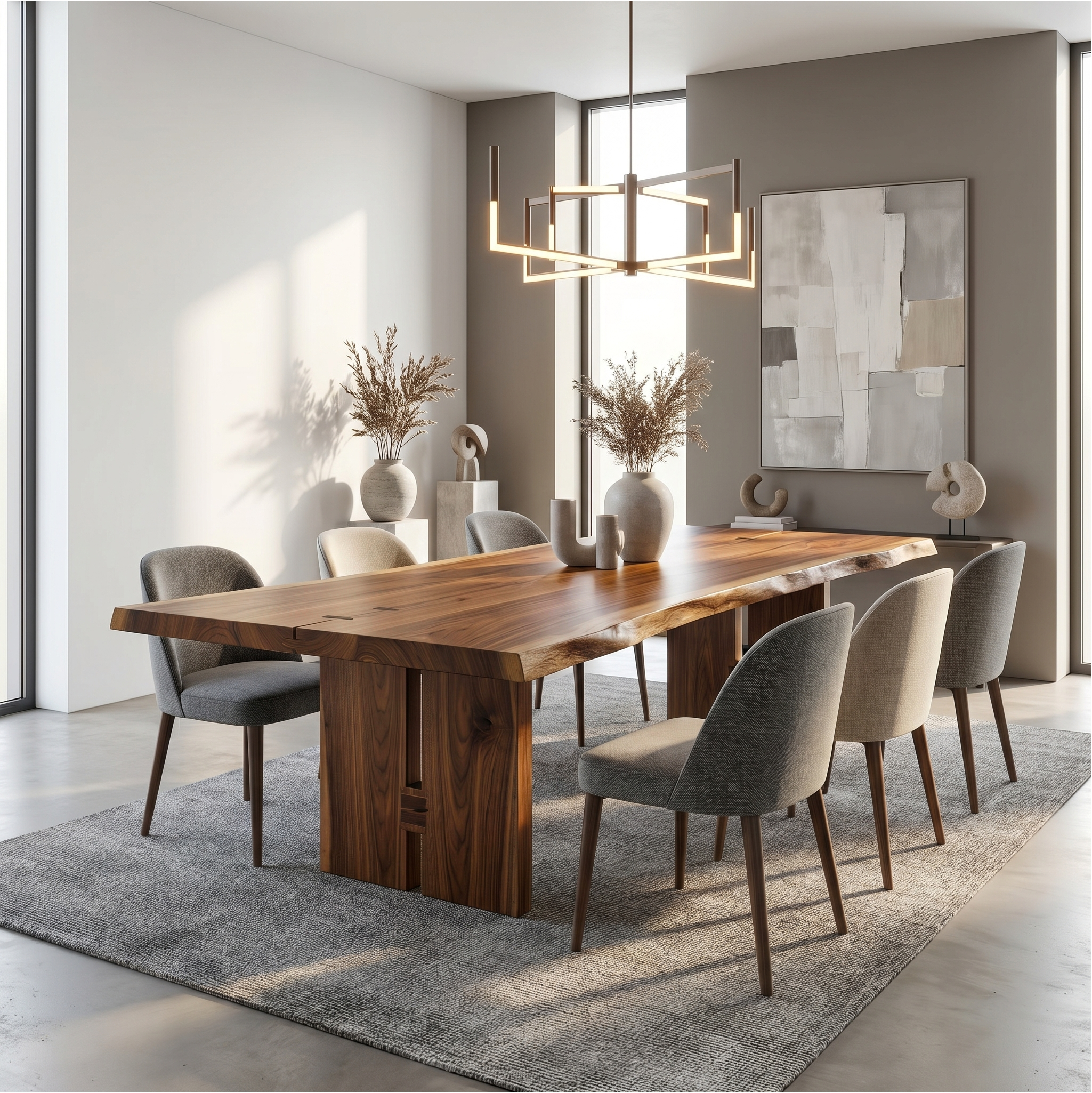 Sculptural Dining Table With Chunky Pedestal Base For Dining Room