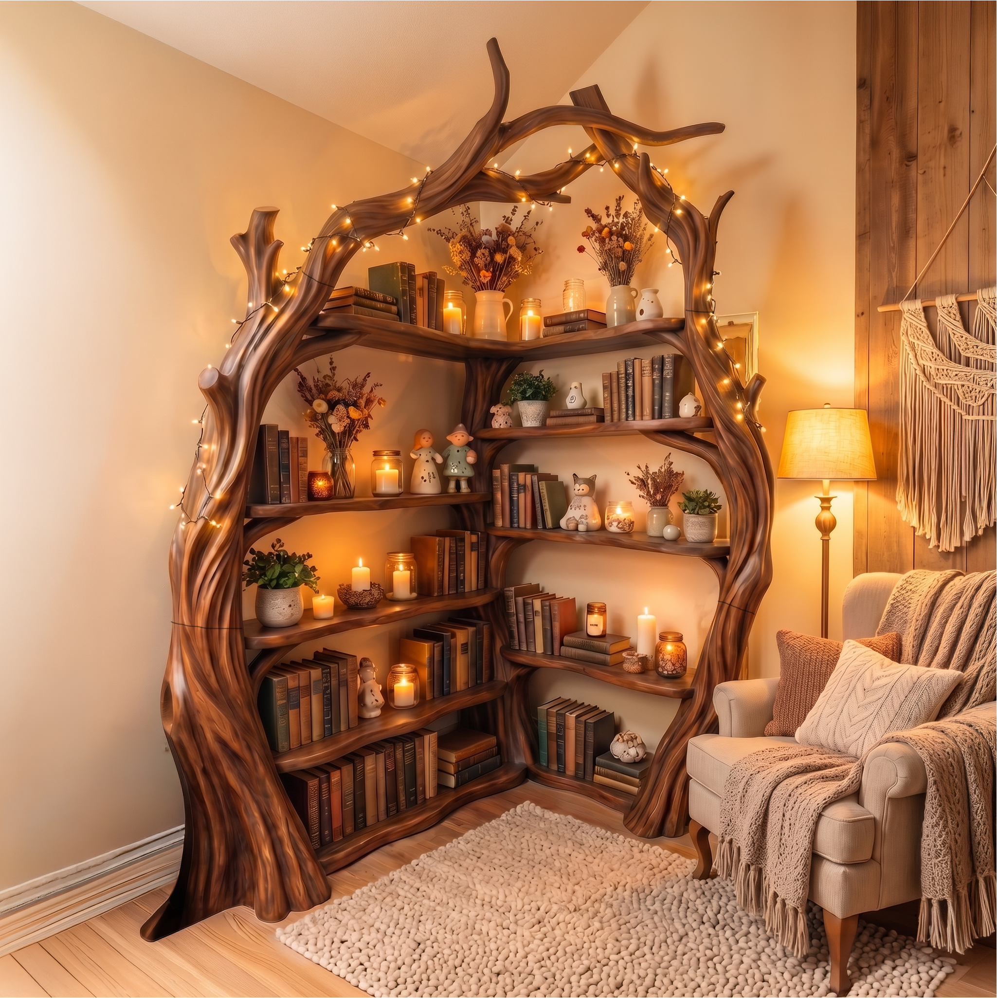 Tree Wall Bookshelf Corner Storage Bookcase Wooden Display Shelf For Living Room Bedroom Decor