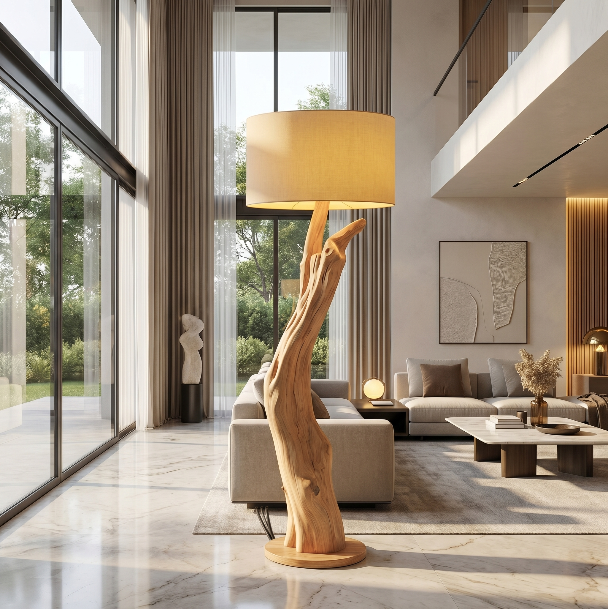 Modern Organic Wood Floor Lamp For Bedroom And Corner