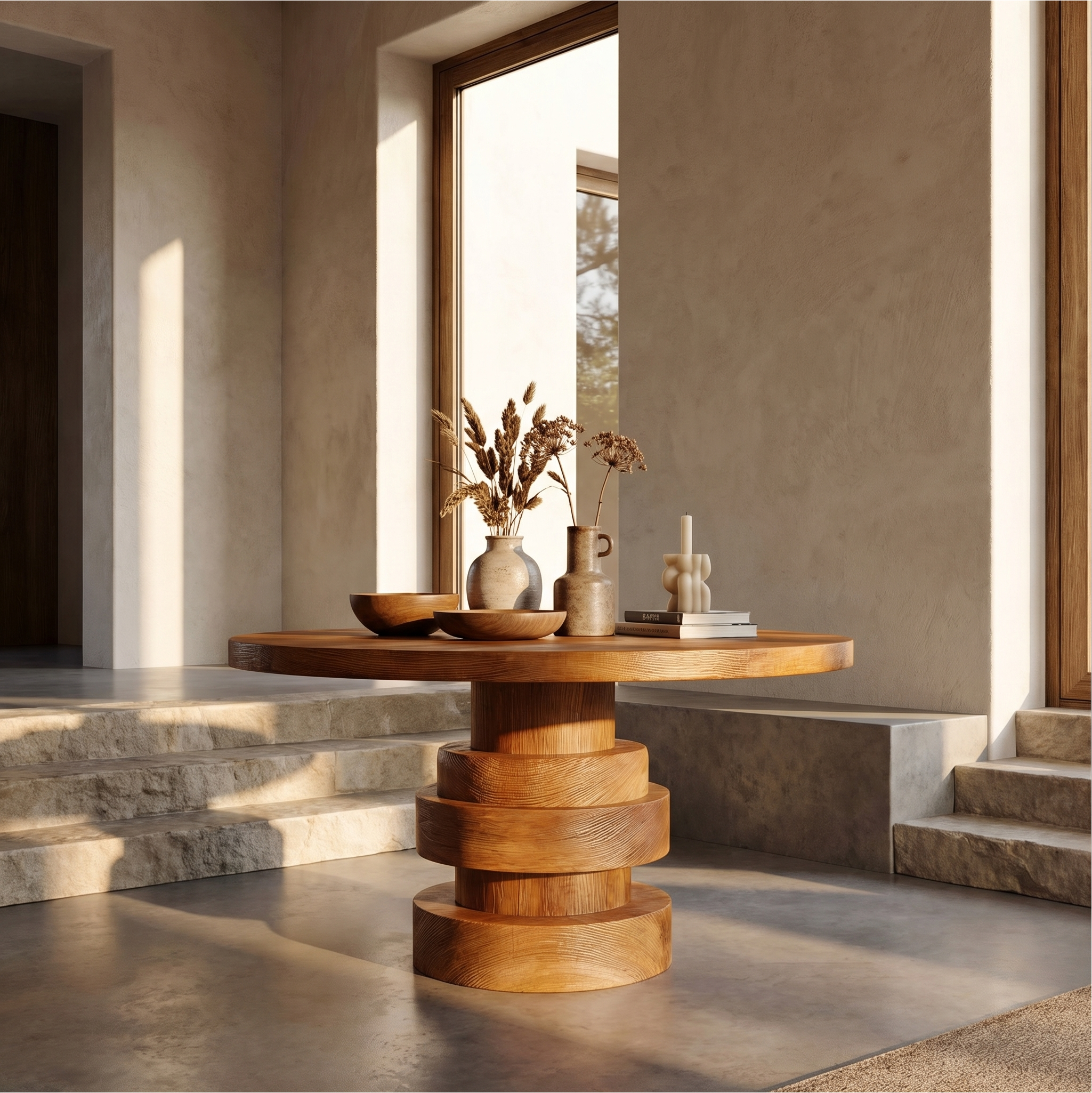 Modern Luxury Stacked Base Round Entryway Table For Entryway And Lobby