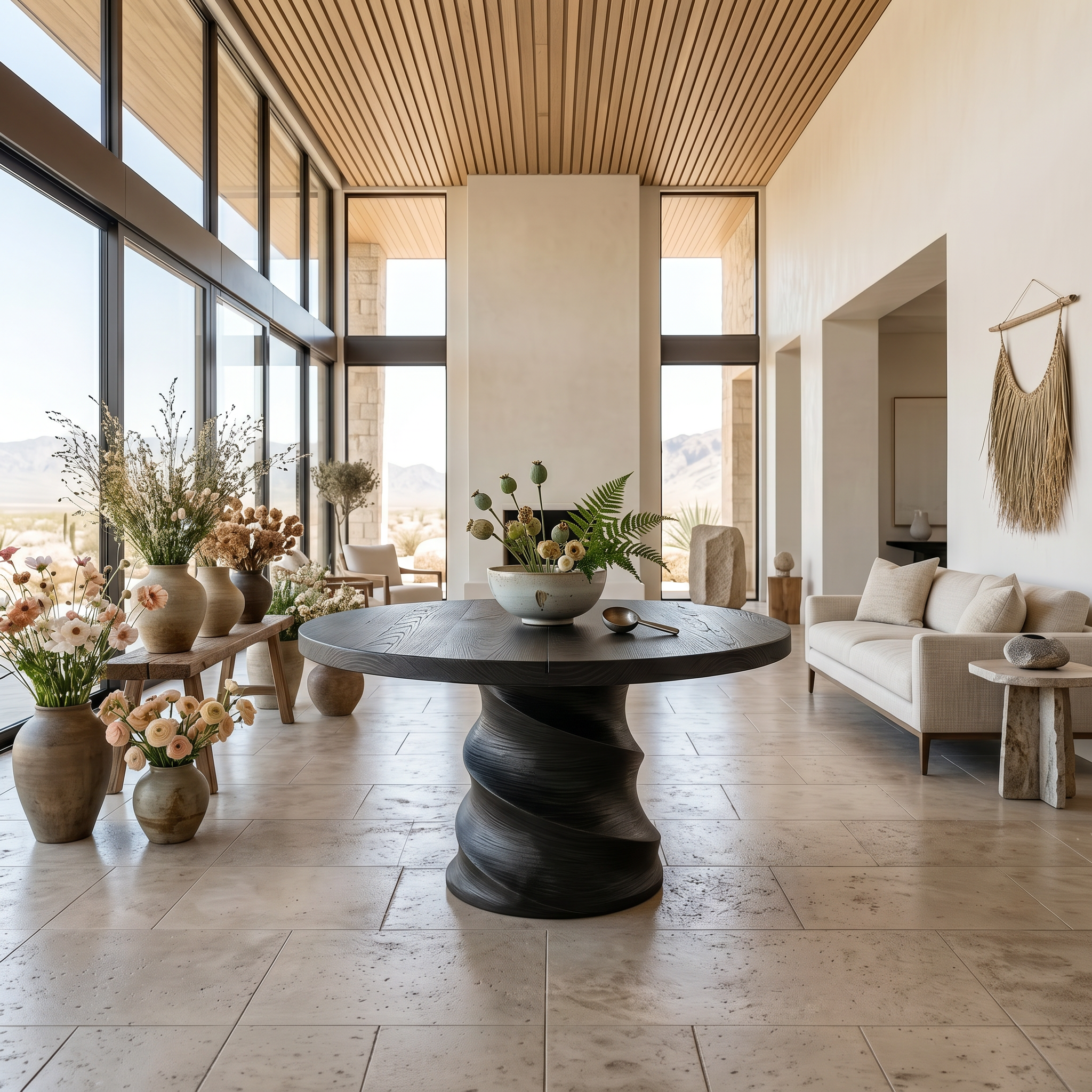Organic Foyer Table With Sculptural Spiral Design For Foyer And Entryway