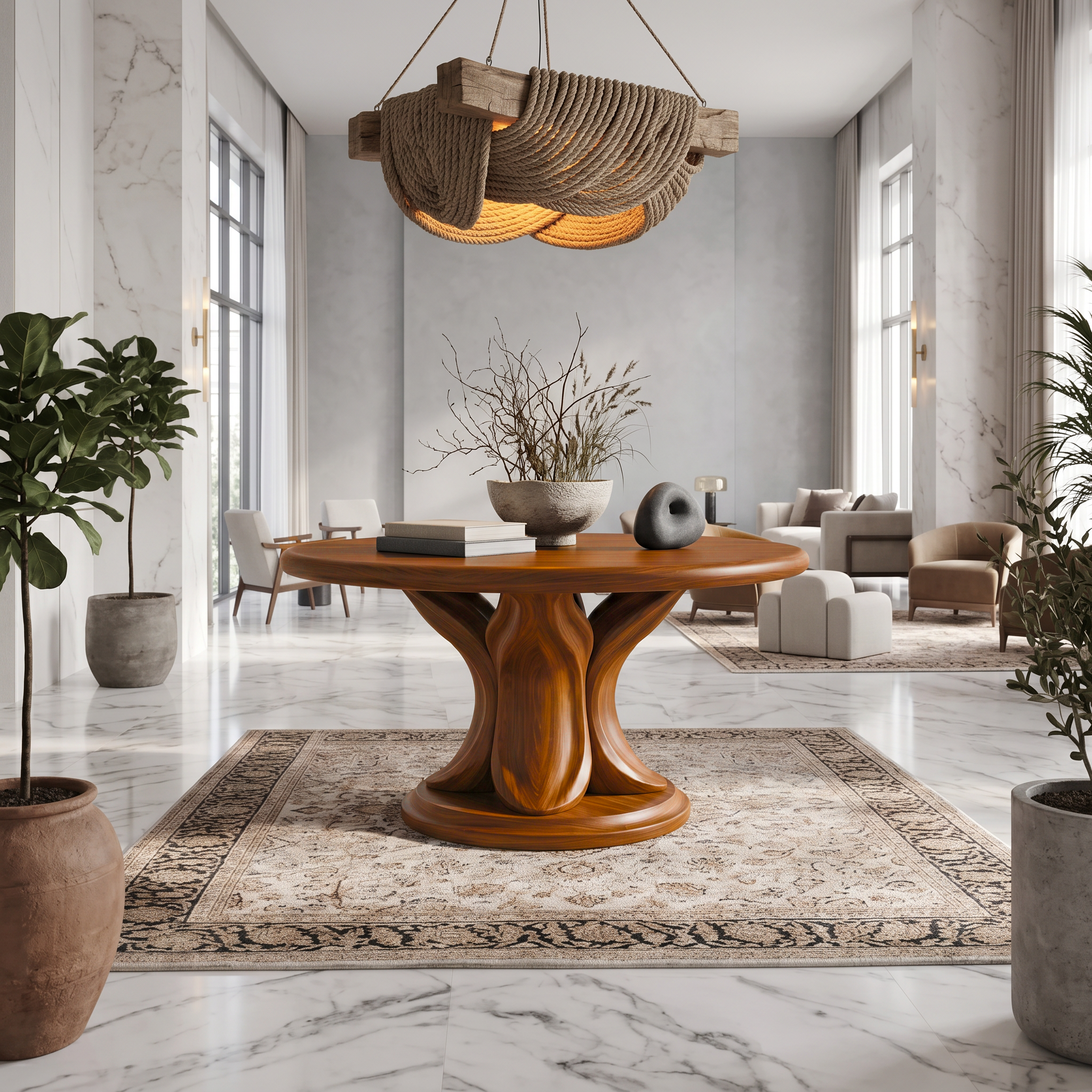 Modern Round Console Table With Twisted Architectural Form For Entryway And Living Room