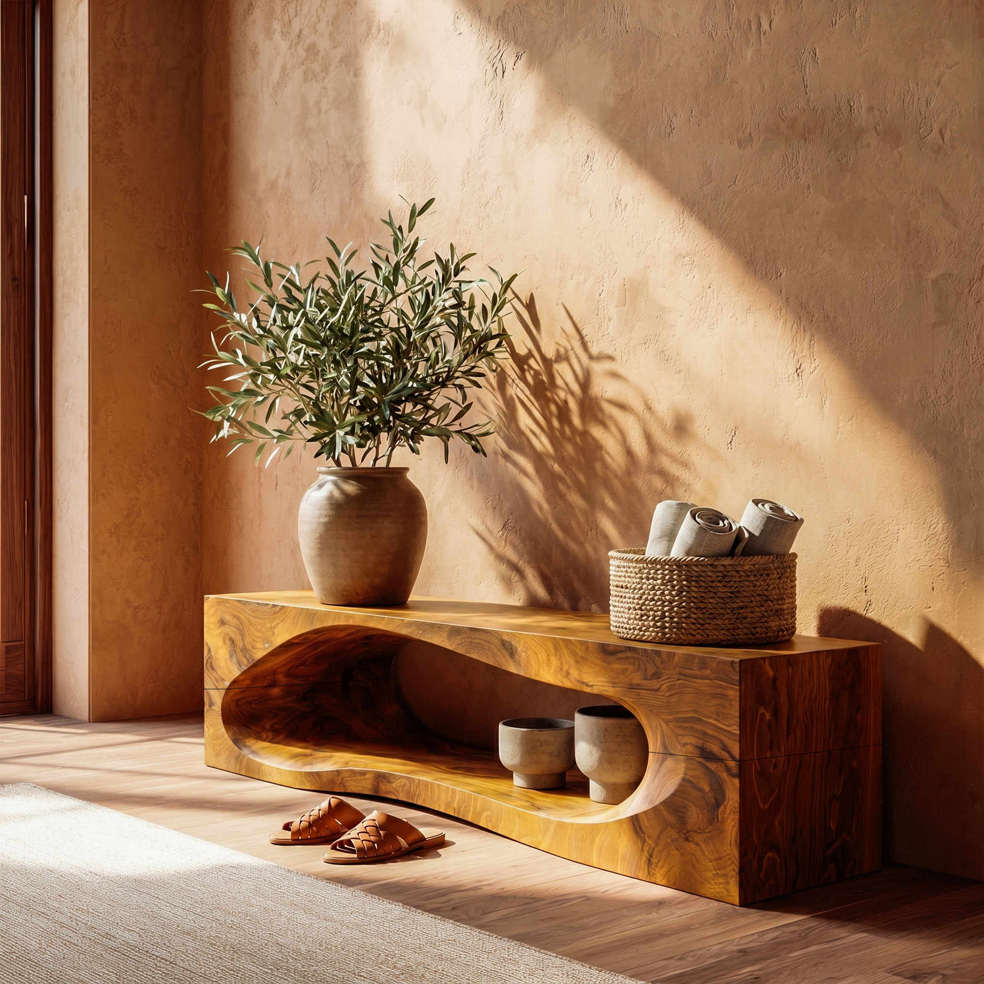 Rustic Bench With Built In Storage Shelf For Entryway