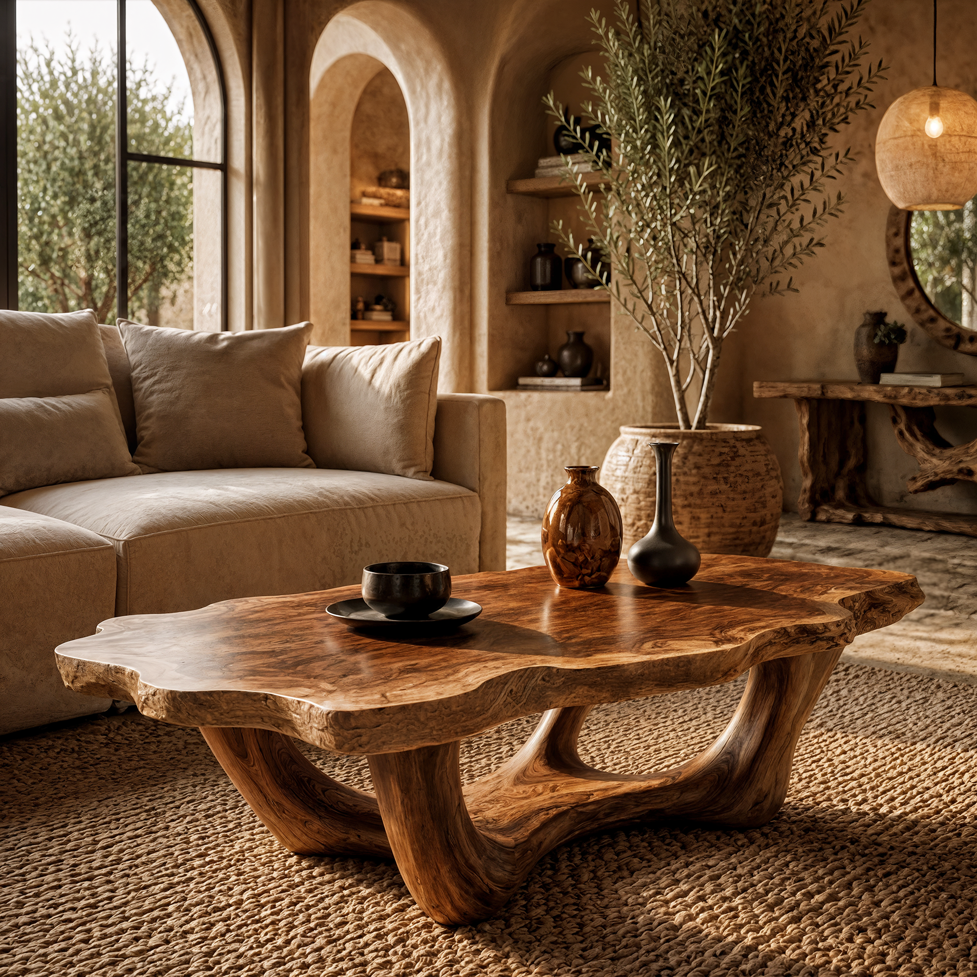Handcrafted Live Edge Coffee Table Sculptural Design For Living Room