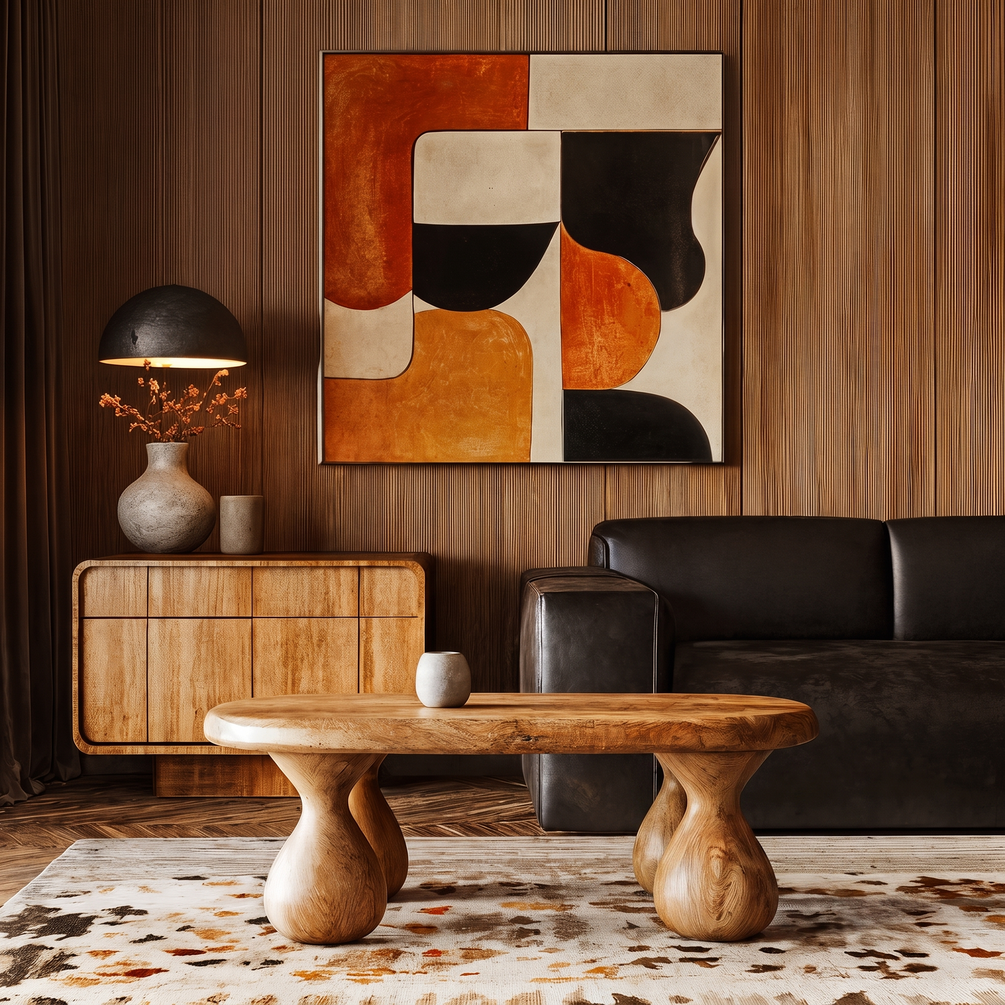 Rustic Coffee Table With Handcrafted Sculptural Wood Design For Living Room