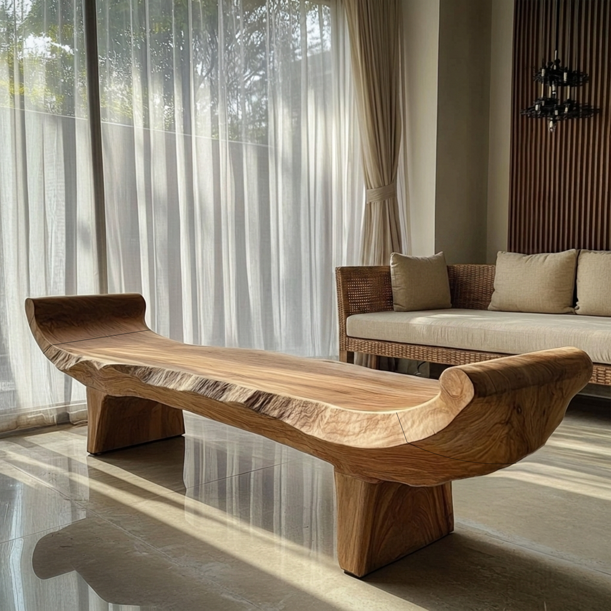 Minimalist Console Table With Sculptural Wood Base For Entryway