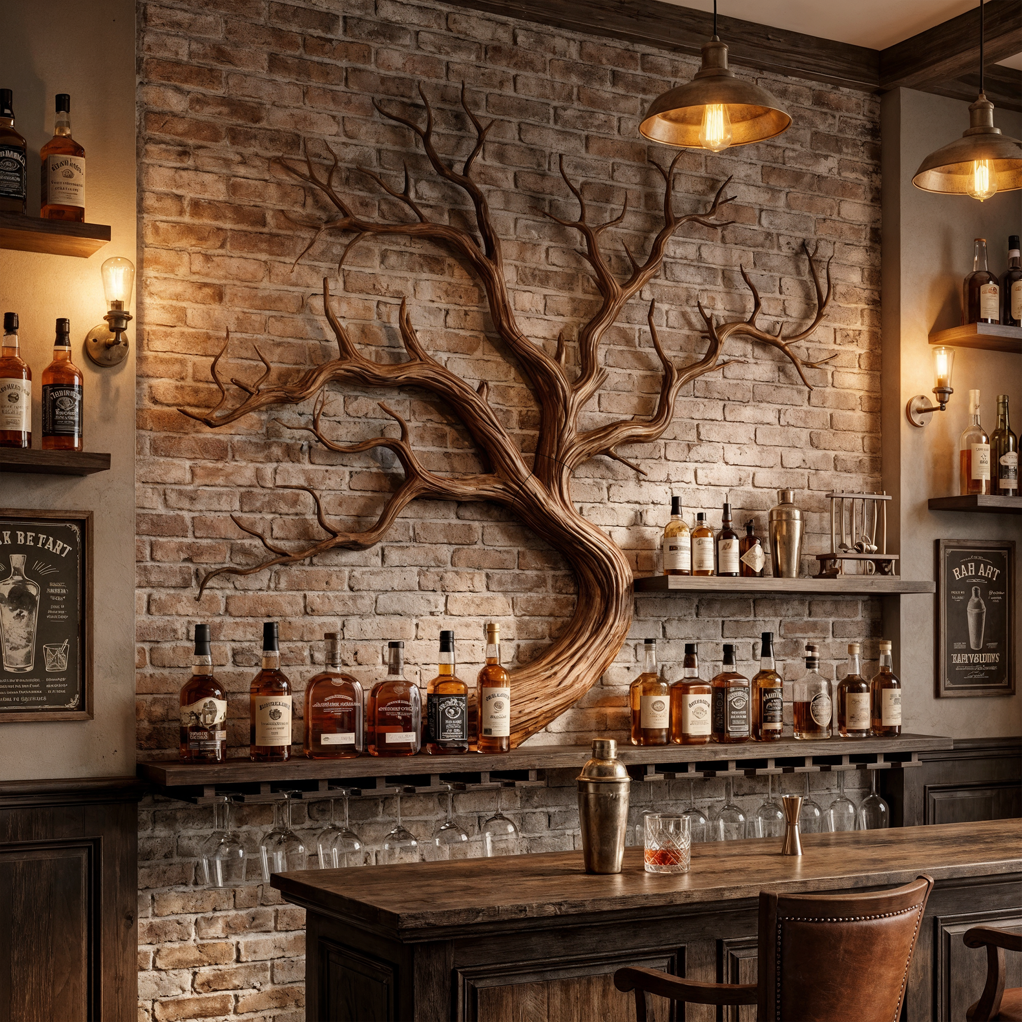 Artistic Tree Branch Wine Rack Wooden Wall Shelf For Kitchen Dining Room Bar