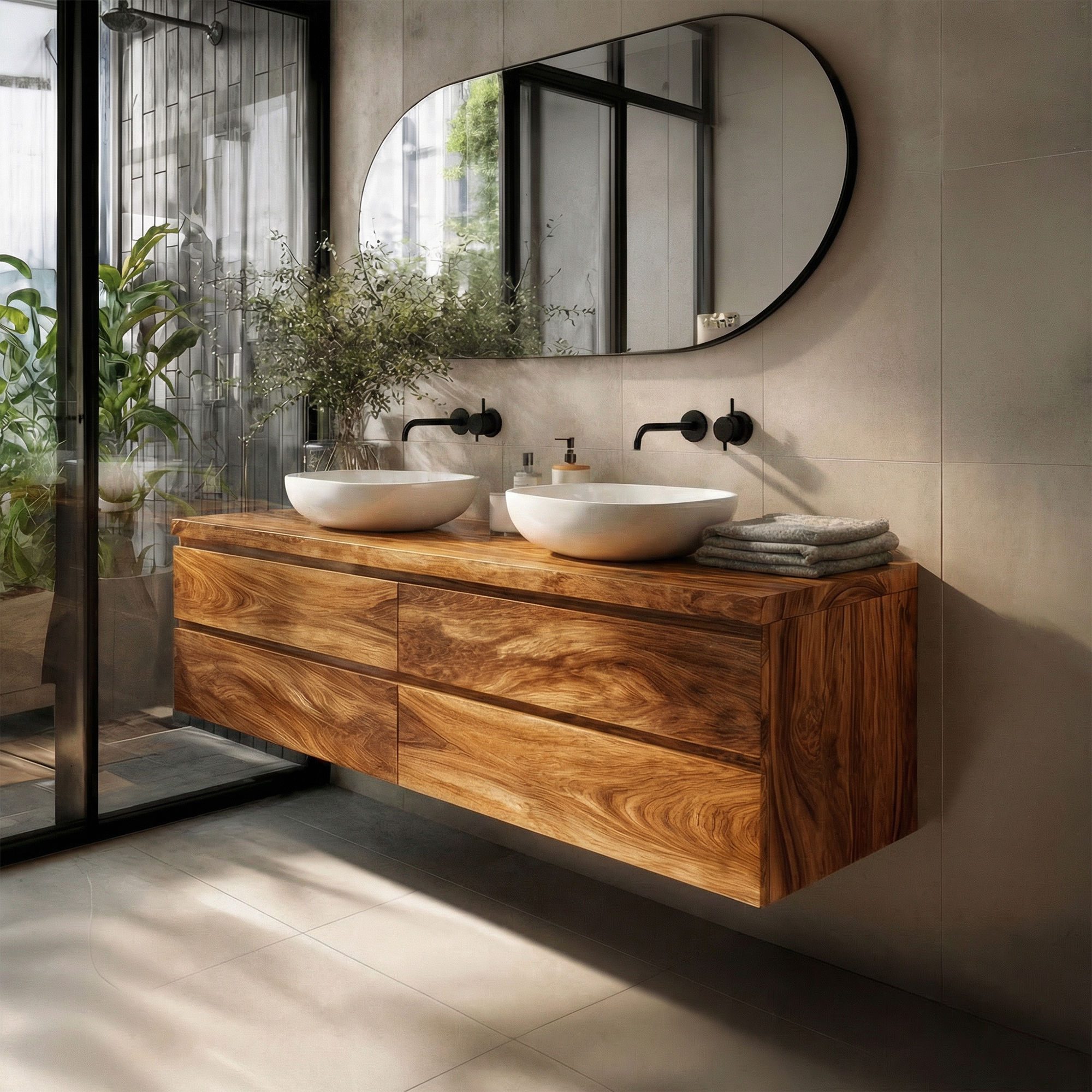 Rustic Bathroom Vanity Cabinet Natural Wood Wall Mounted Vanity