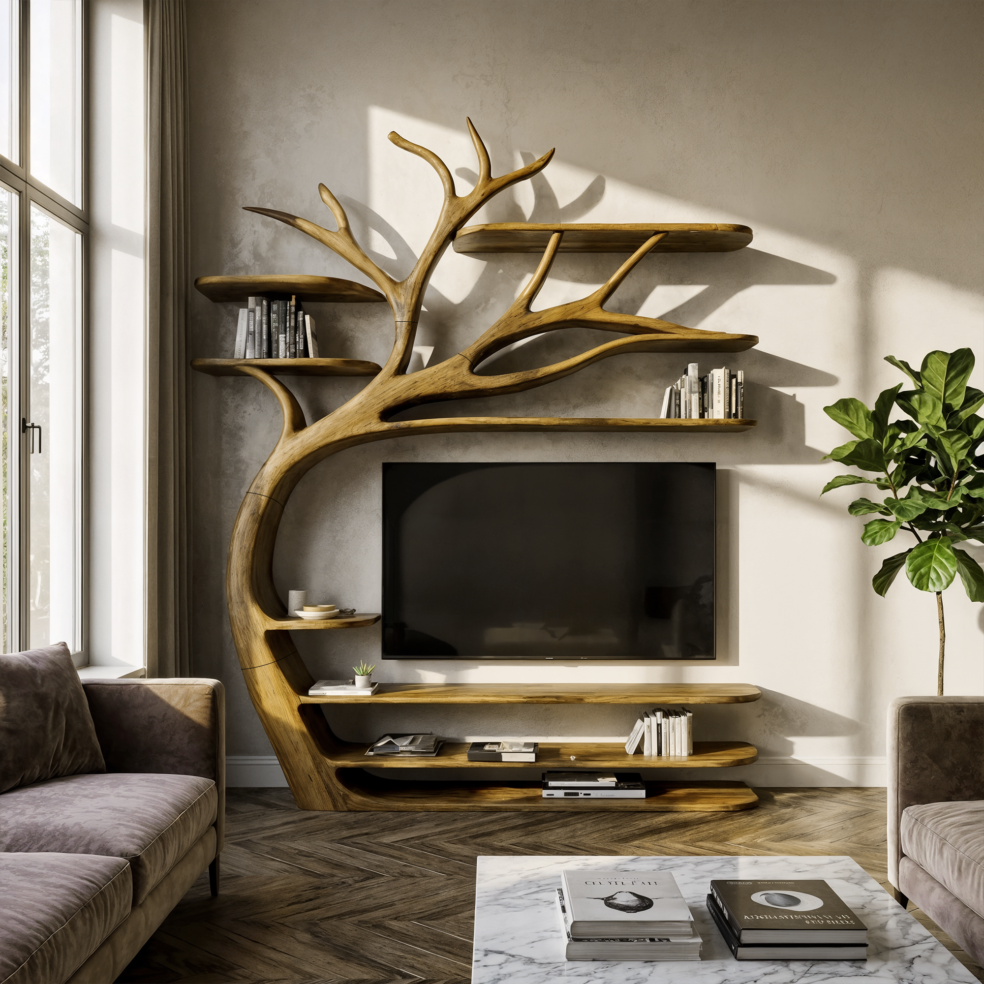 Rustic Artistic Tree TV Stand Bedroom Or Living Room Decor