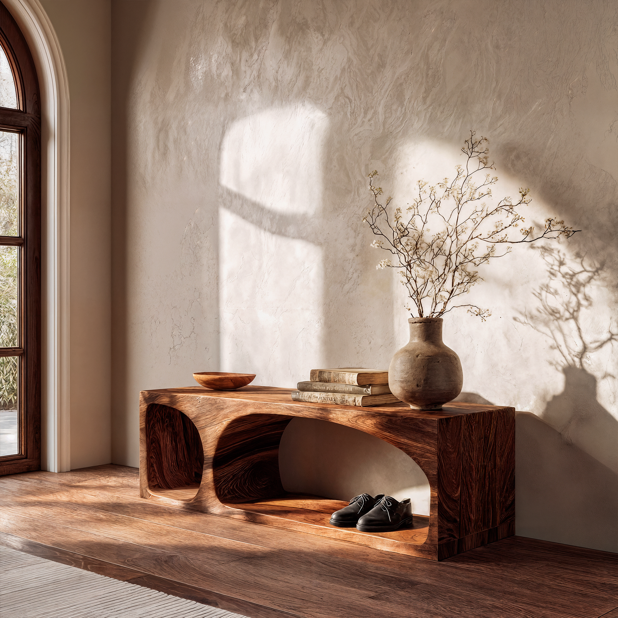 Organic Wooden Shoe Bench For Entryway And Hallway