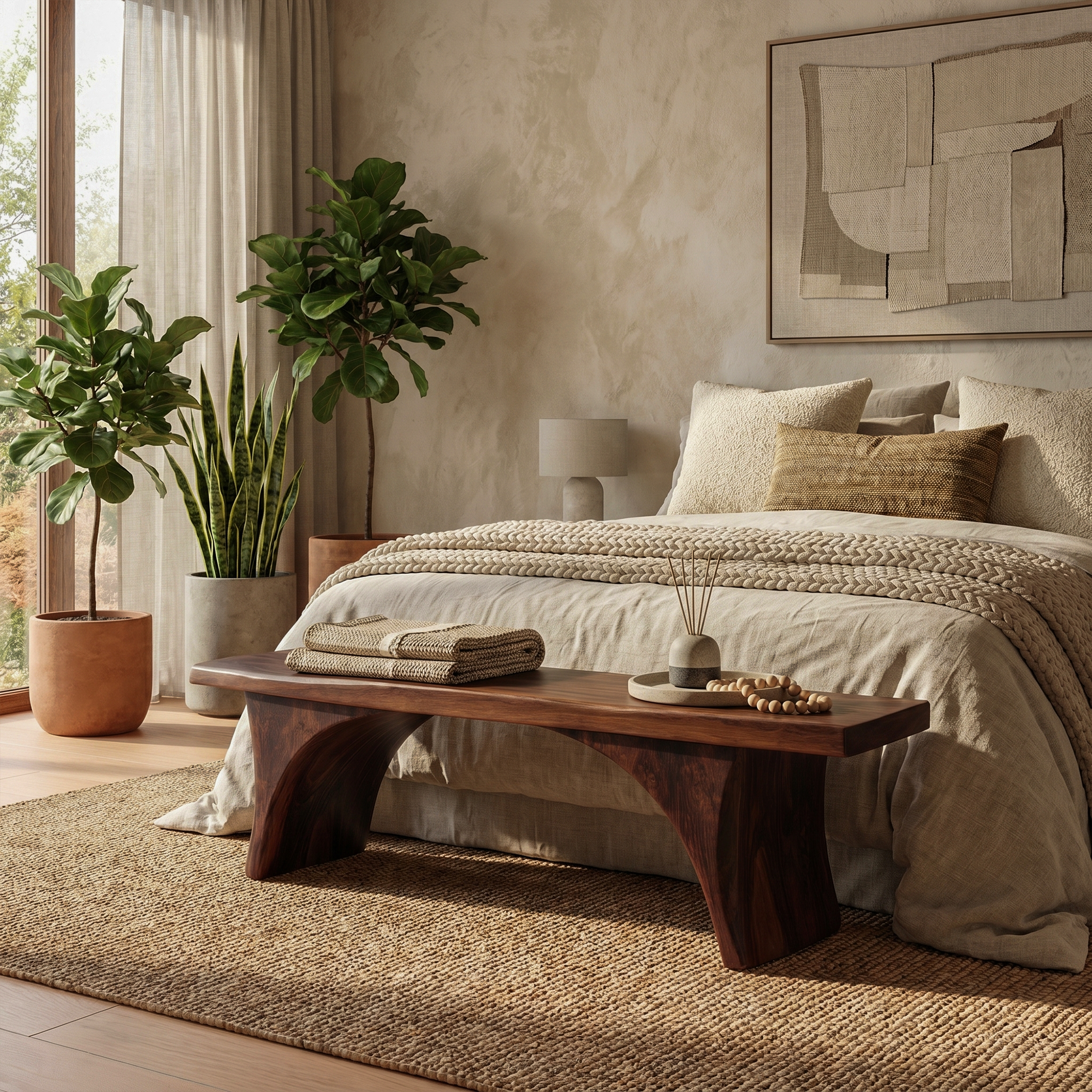 Organic Sculptural Bench With Curved Open Storage Base For Entryway And Living Room