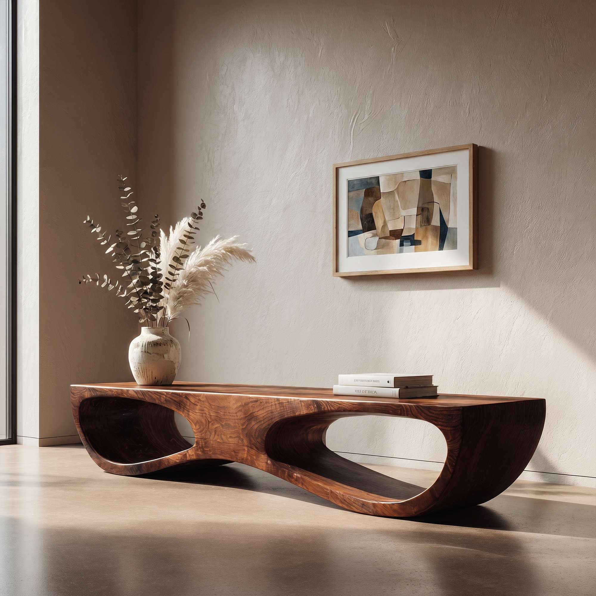 Sculptural Organic Wooden Bench For Entryway Hallway And Living Room