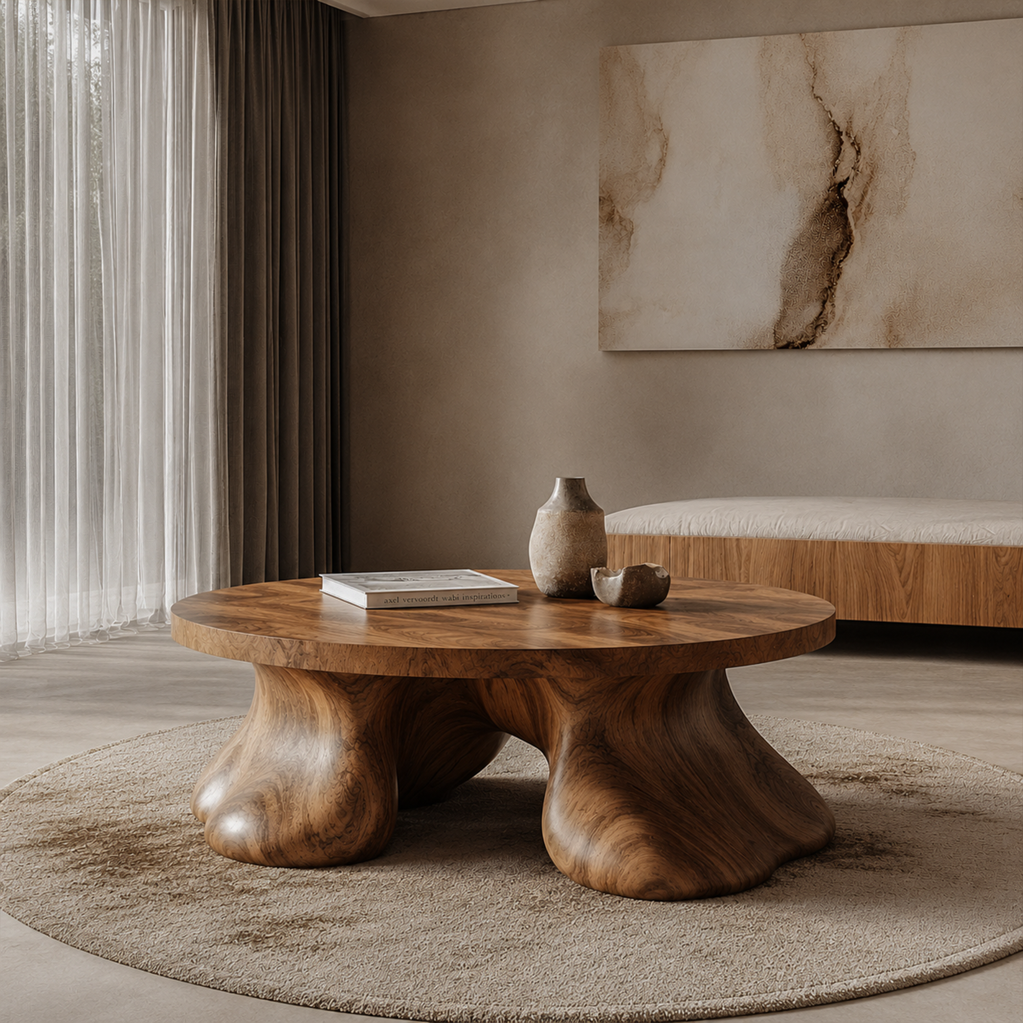 Sculptural Coffee Table With Organic Freeform Top For Living Room
