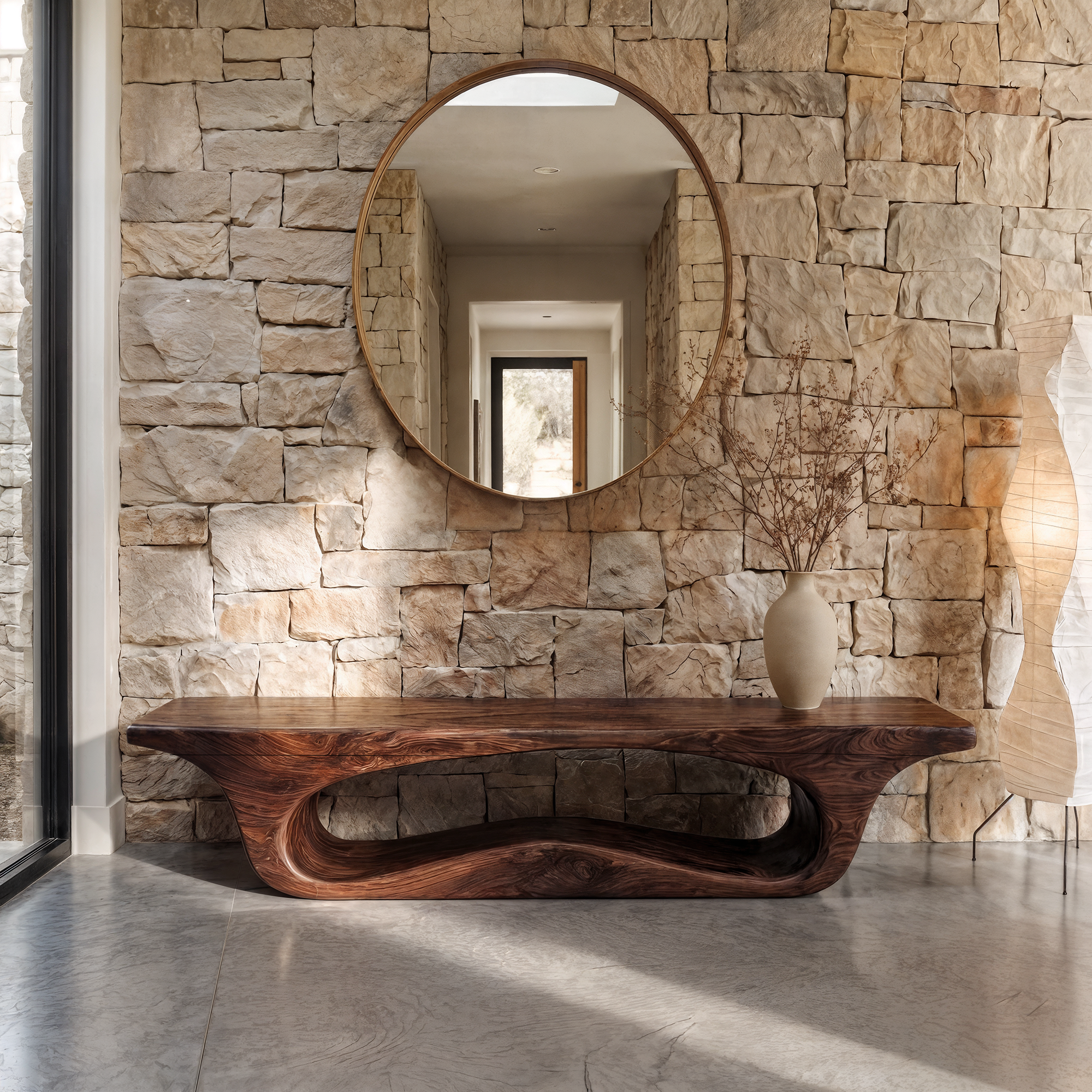 Modern Sculptural Bench For Entryway Or Living Room