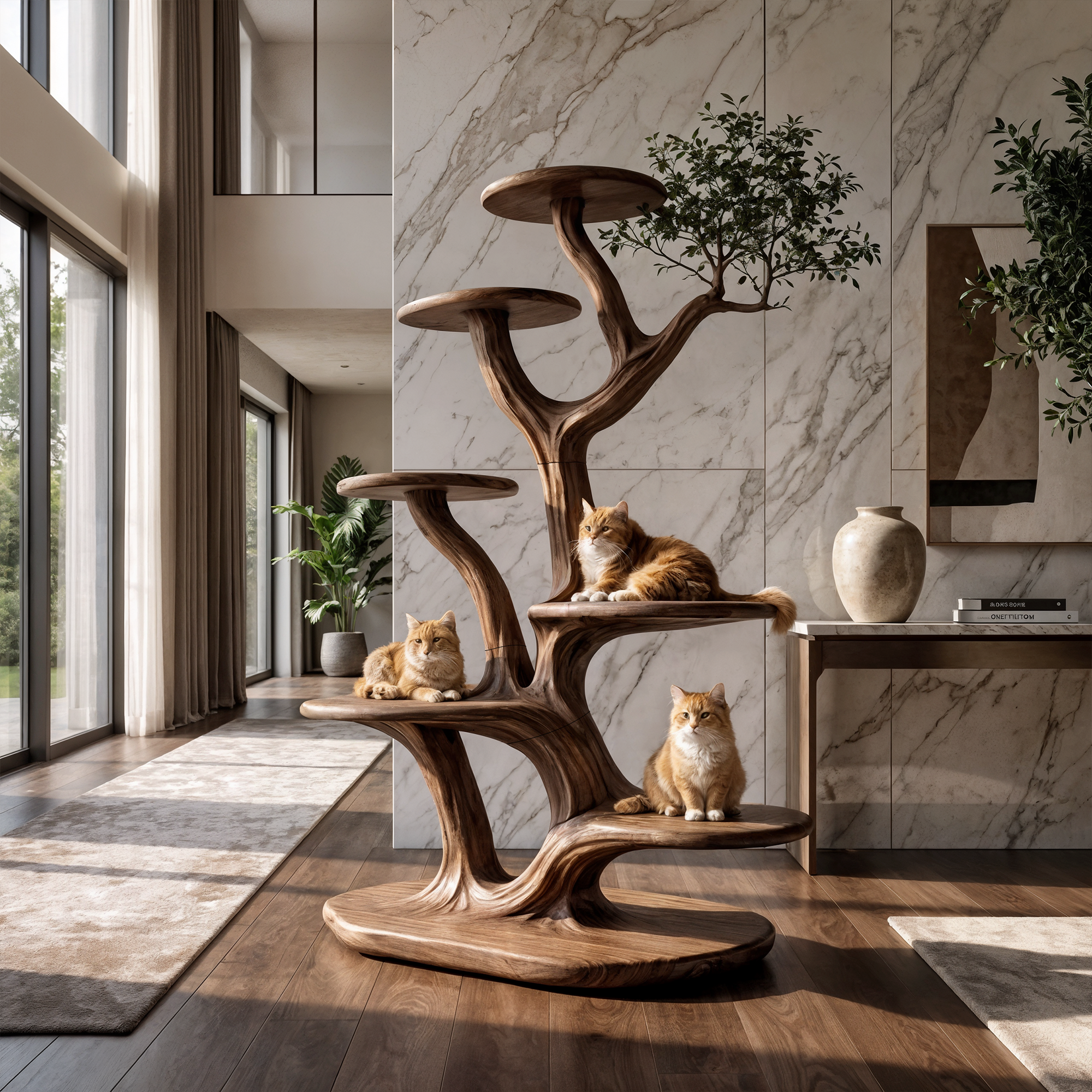 Rustic Tree Cat Play Tower Artistic Living Room