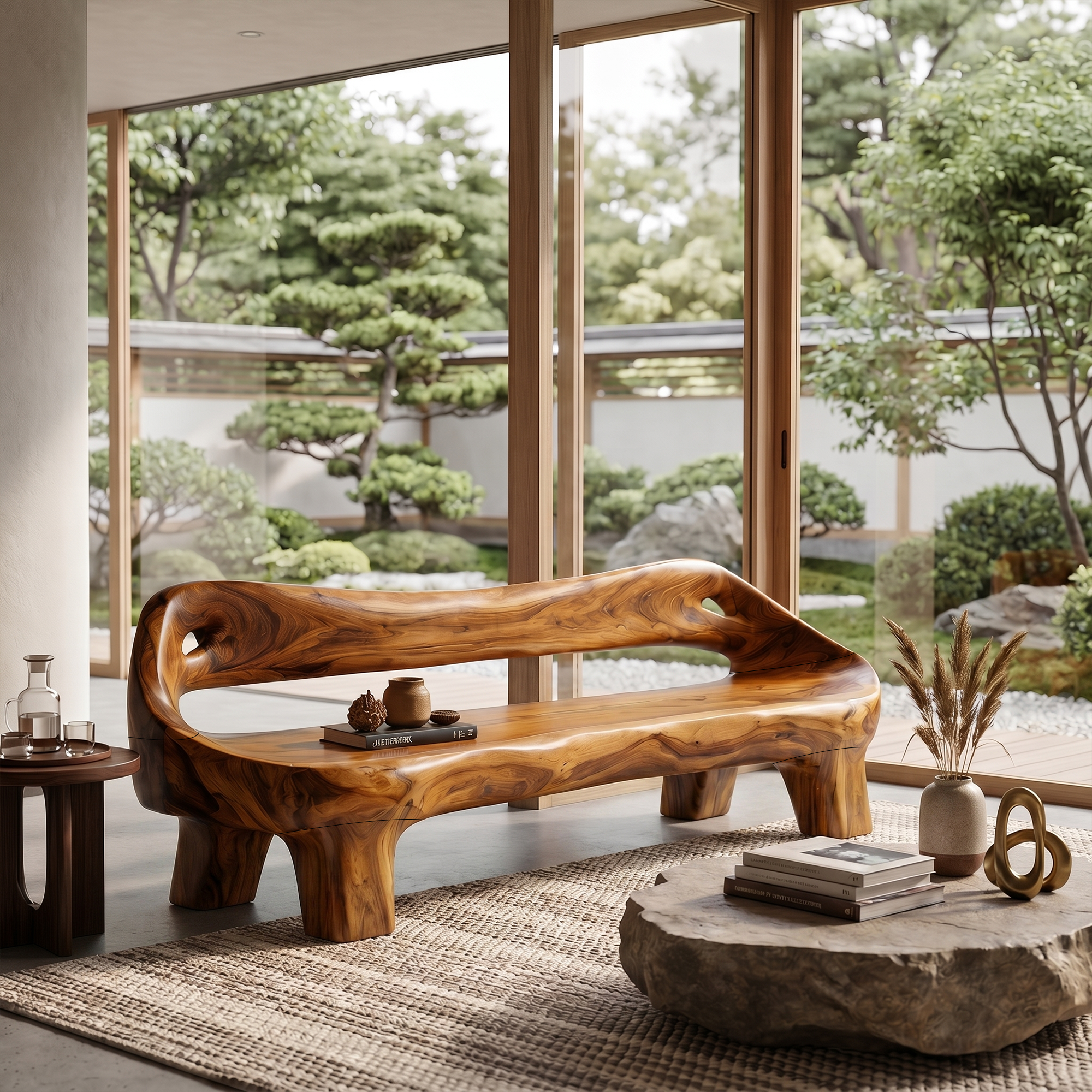 Organic Sculptural Sofa Frame With Curved Solid Wood Design For Living Room