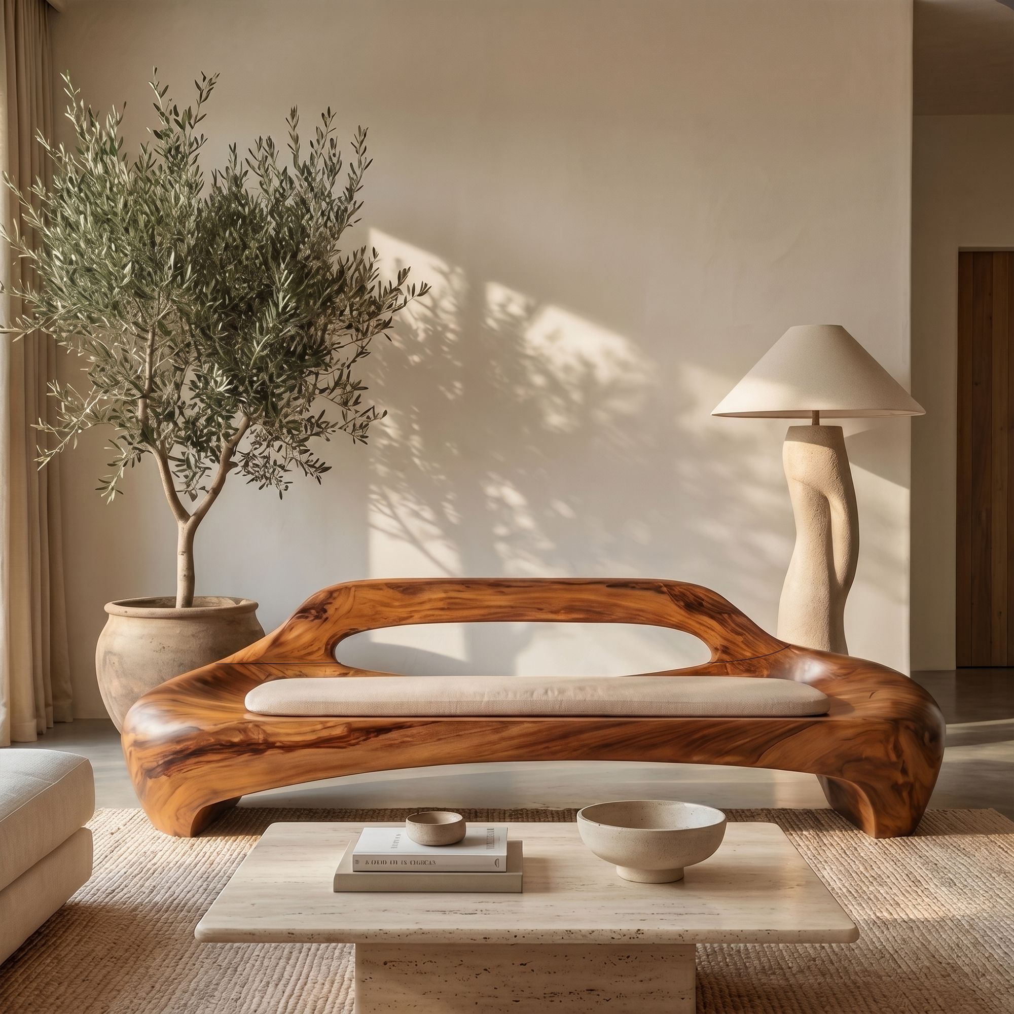 Minimalist Organic Sofa Frame With Low Profile Solid Wood Design For Living Room