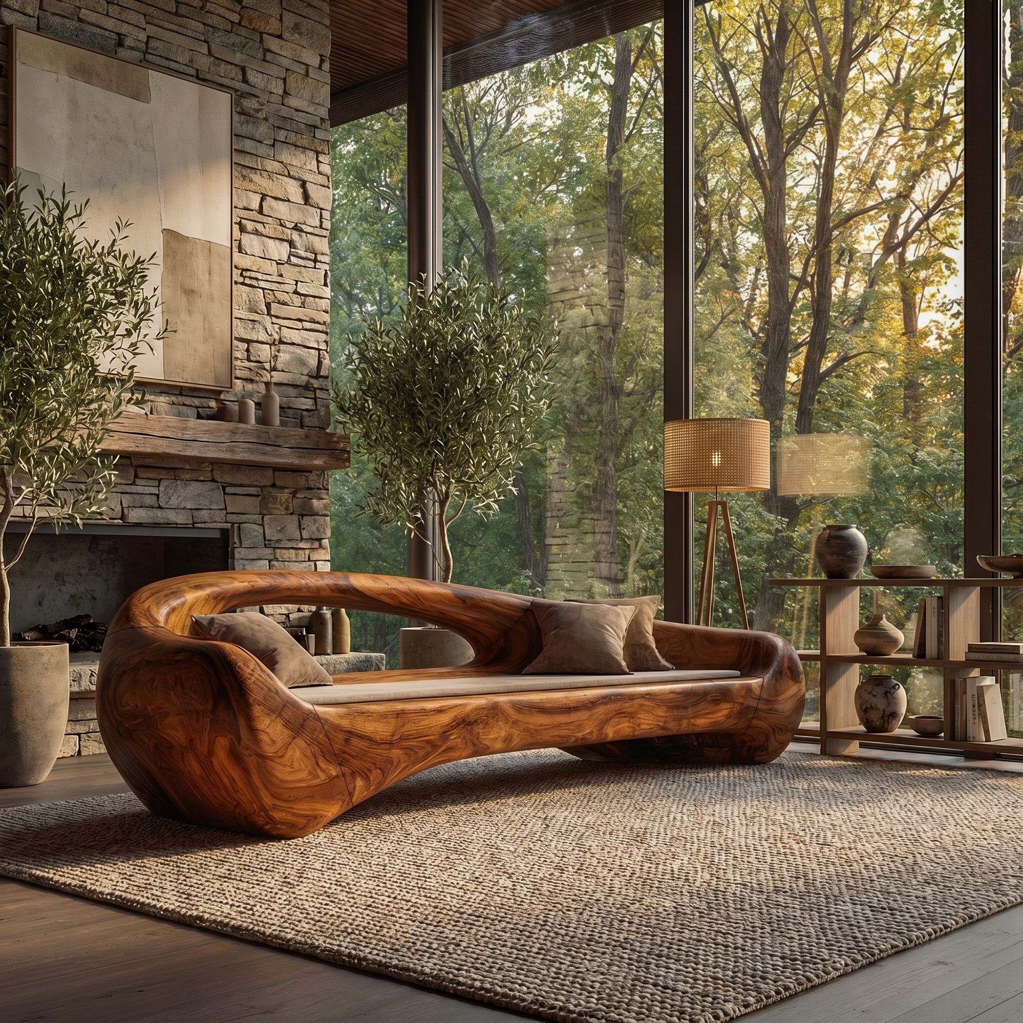 Organic Sofa Frame With Sculptural Solid Wood Design For Living Room