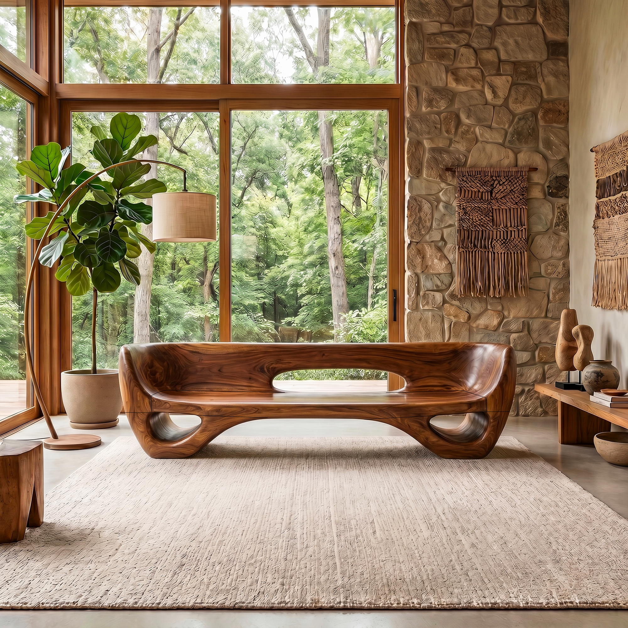 Rustic Organic Sofa Frame With Sculptural Open Base And Solid Wood Design For Living Room