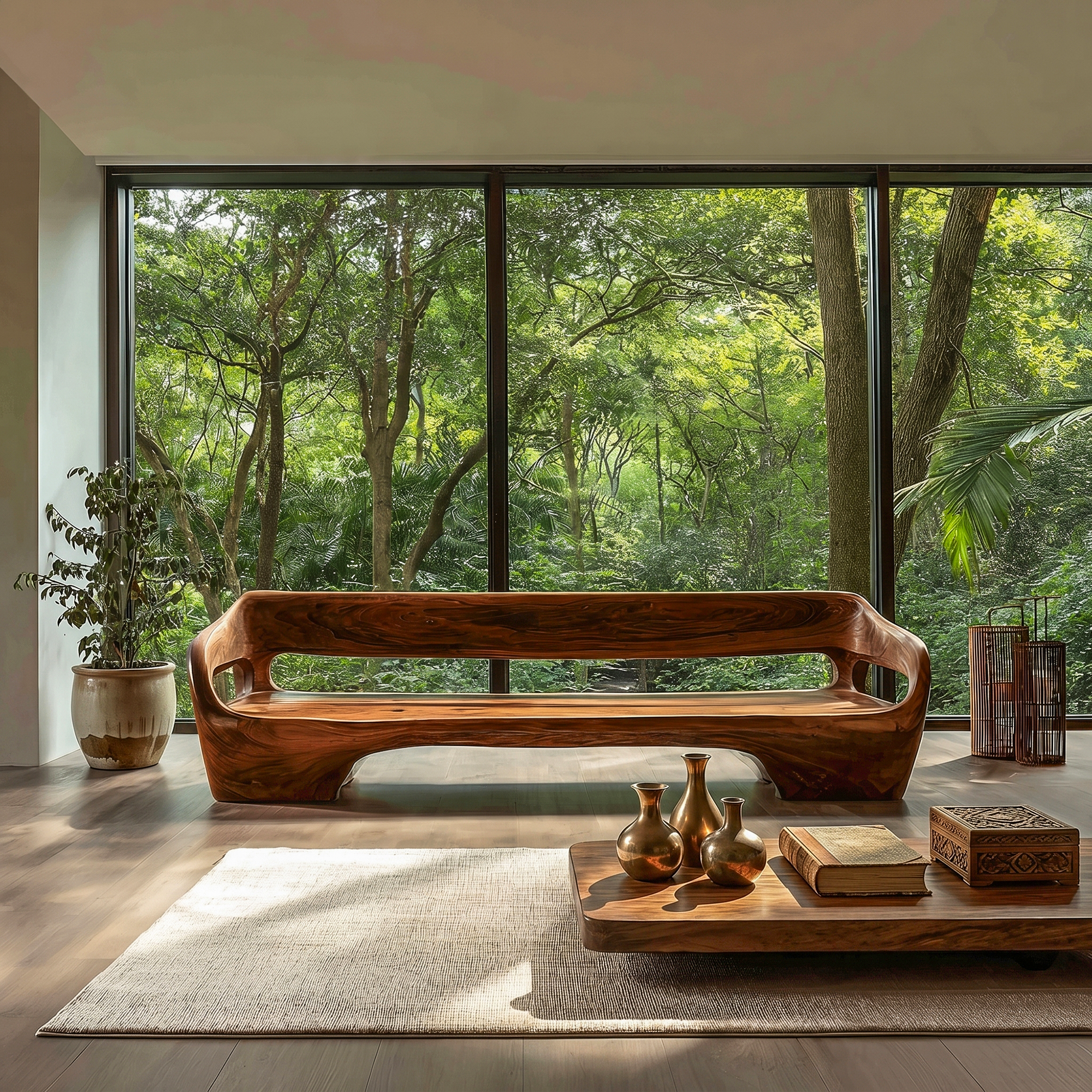 Modern Organic Sofa Frame With Sculptural Solid Wood Design For Living Room