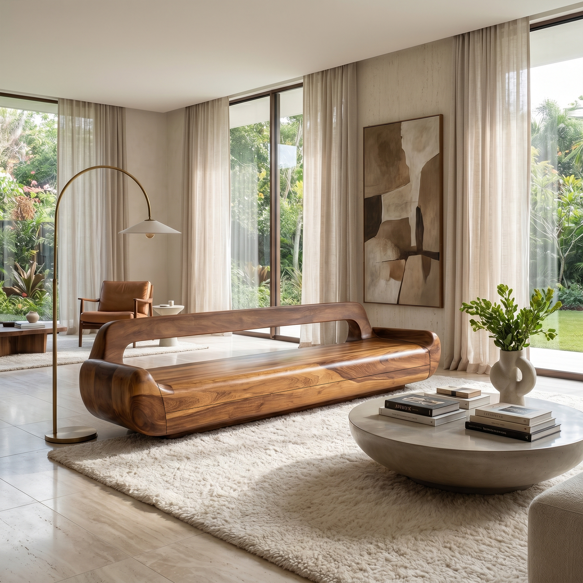 Minimalist Organic Sofa Frame With Low Profile Solid Wood Design For Living Room