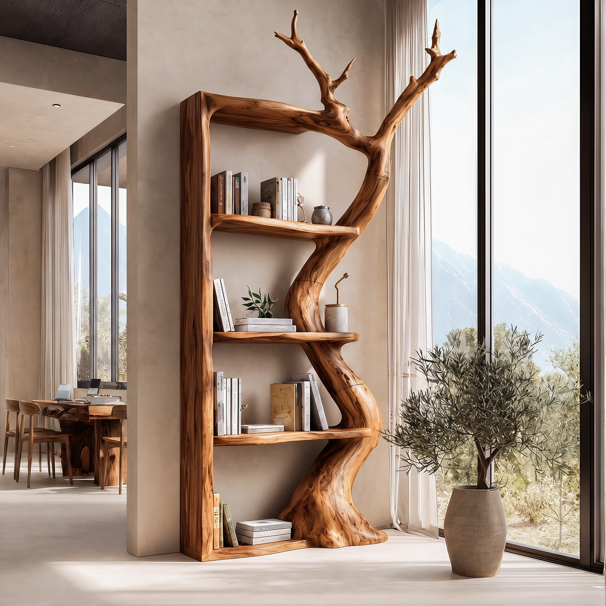 Sculptural Tree Bookshelf With Flowing Branch Frame For Living Room