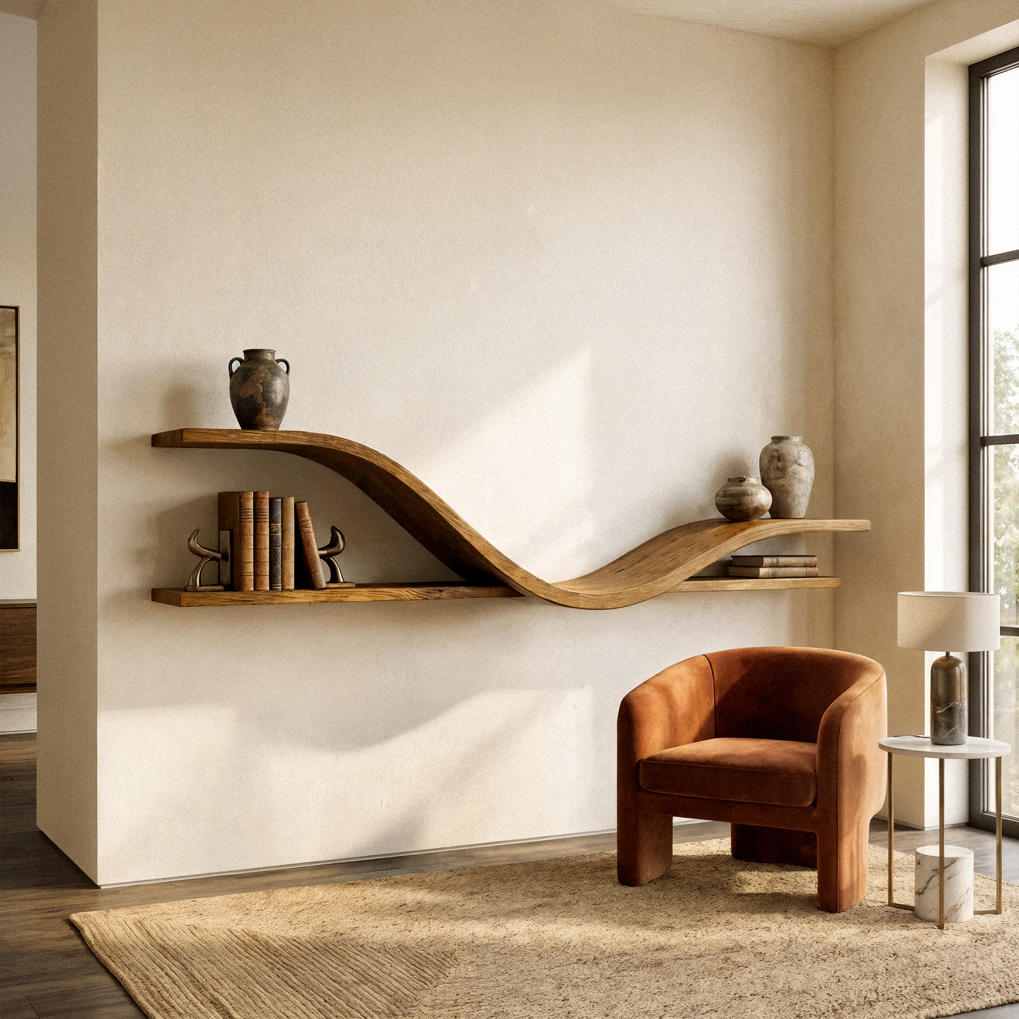 Organic Modern Curved Shelf Living Room Or Hallway