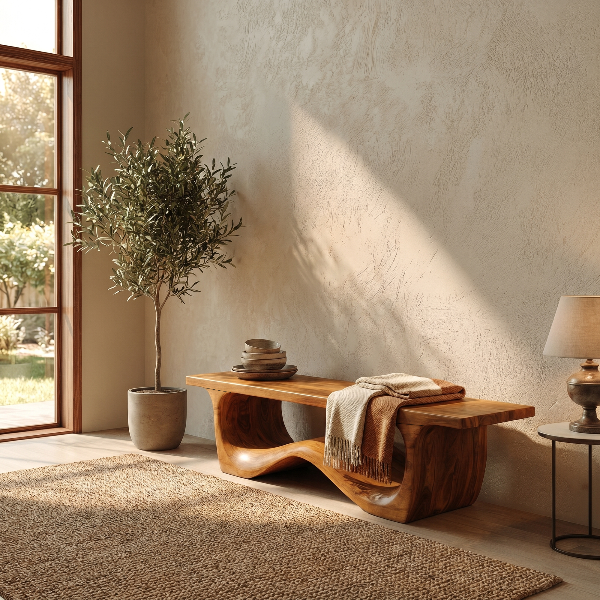 Artistic Sculptural Organic Bench For Entryway Decor