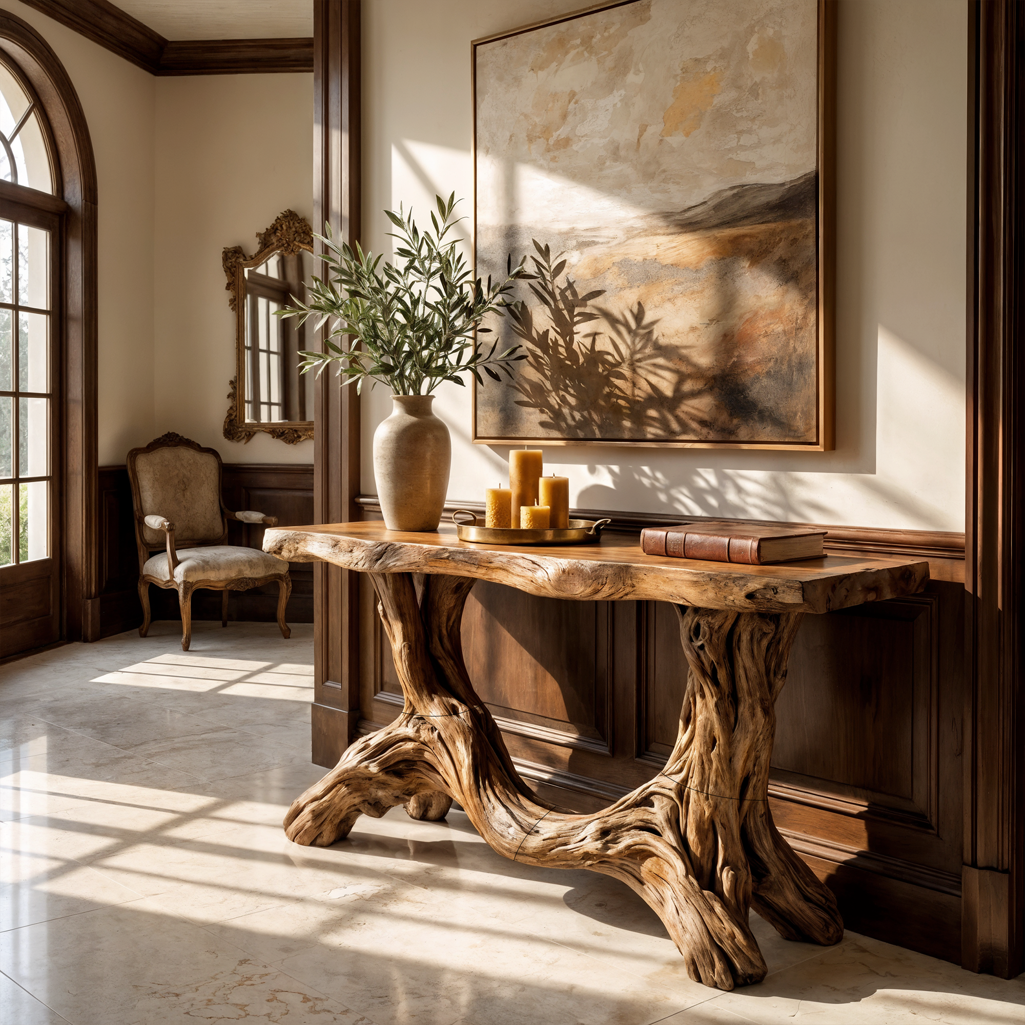 Sculptural Single Pedestal Console Table Handmade Statement Furniture For Living Room Decor