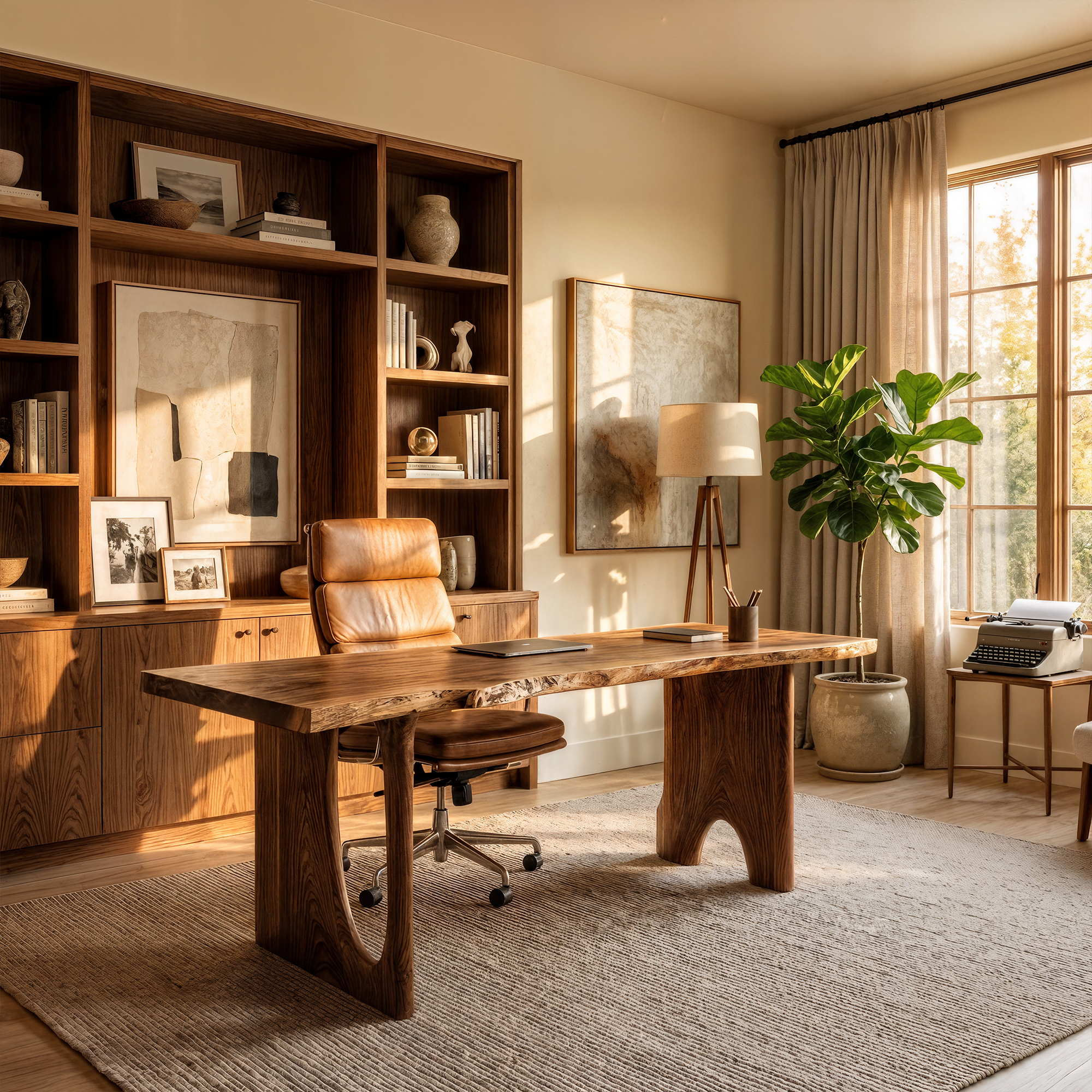 Nature Inspired Wooden Desk For Study Room And Home Office