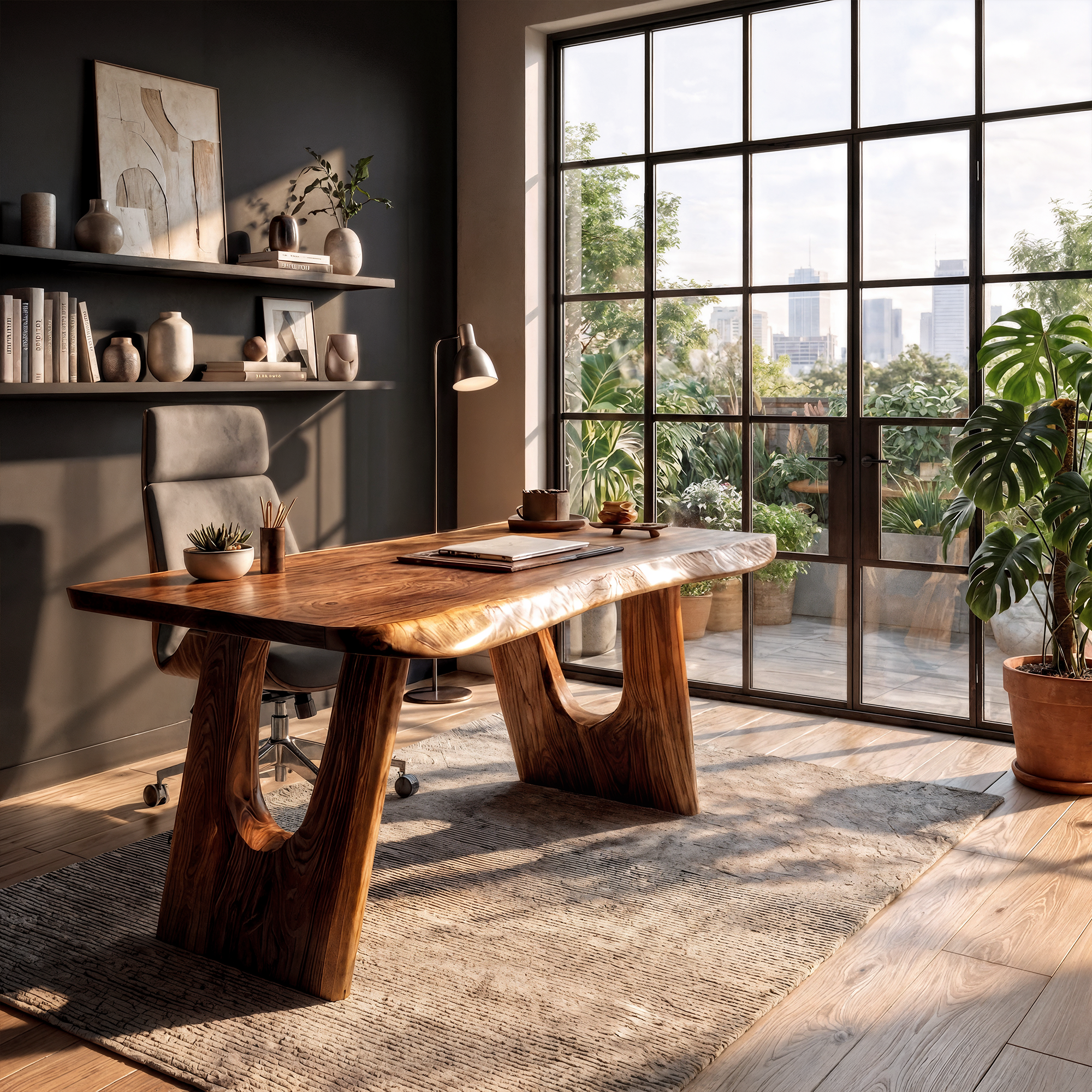 Rustic Wooden Desk For Home Office And Study Room Workspace