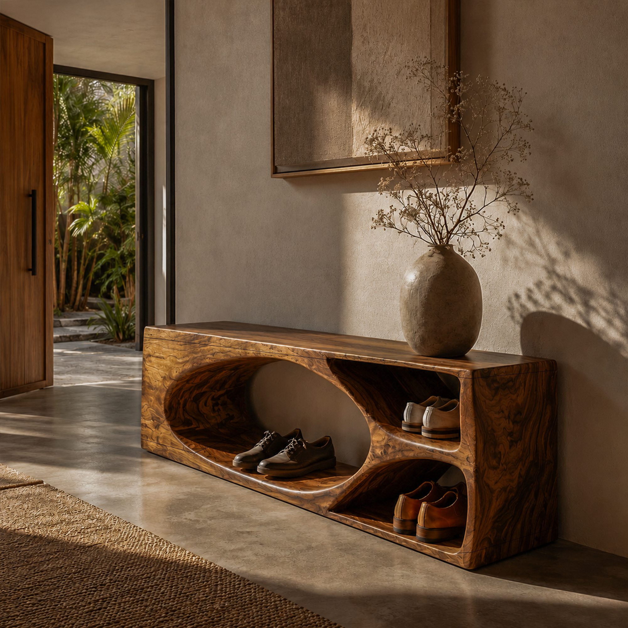 Rustic Bench With Built In Shoe Storage Shelf For Entryway