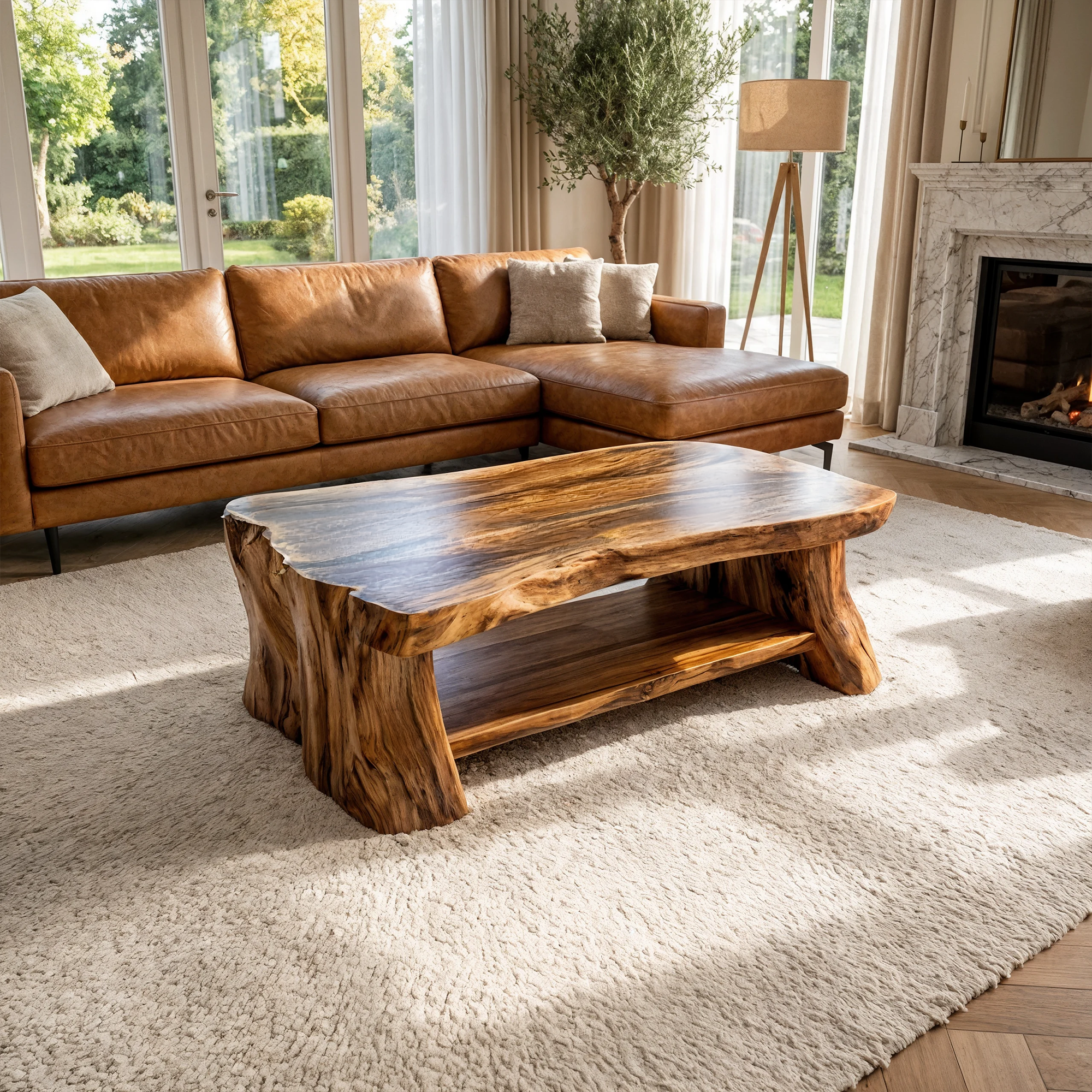 Rustic Slab Wood Coffee Table Living Room