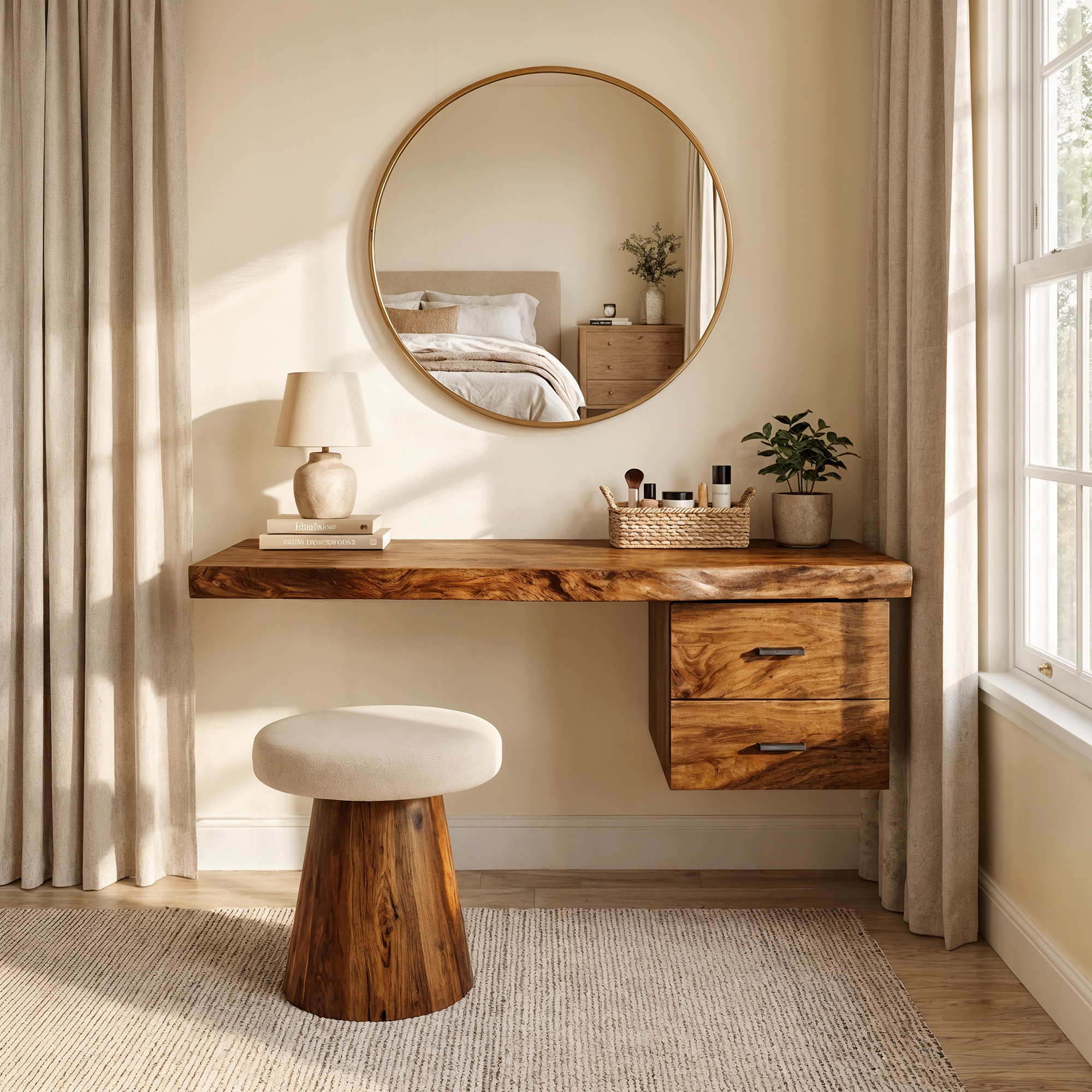 Modern Organic Solid Wood Dressing Table Bedroom Floating