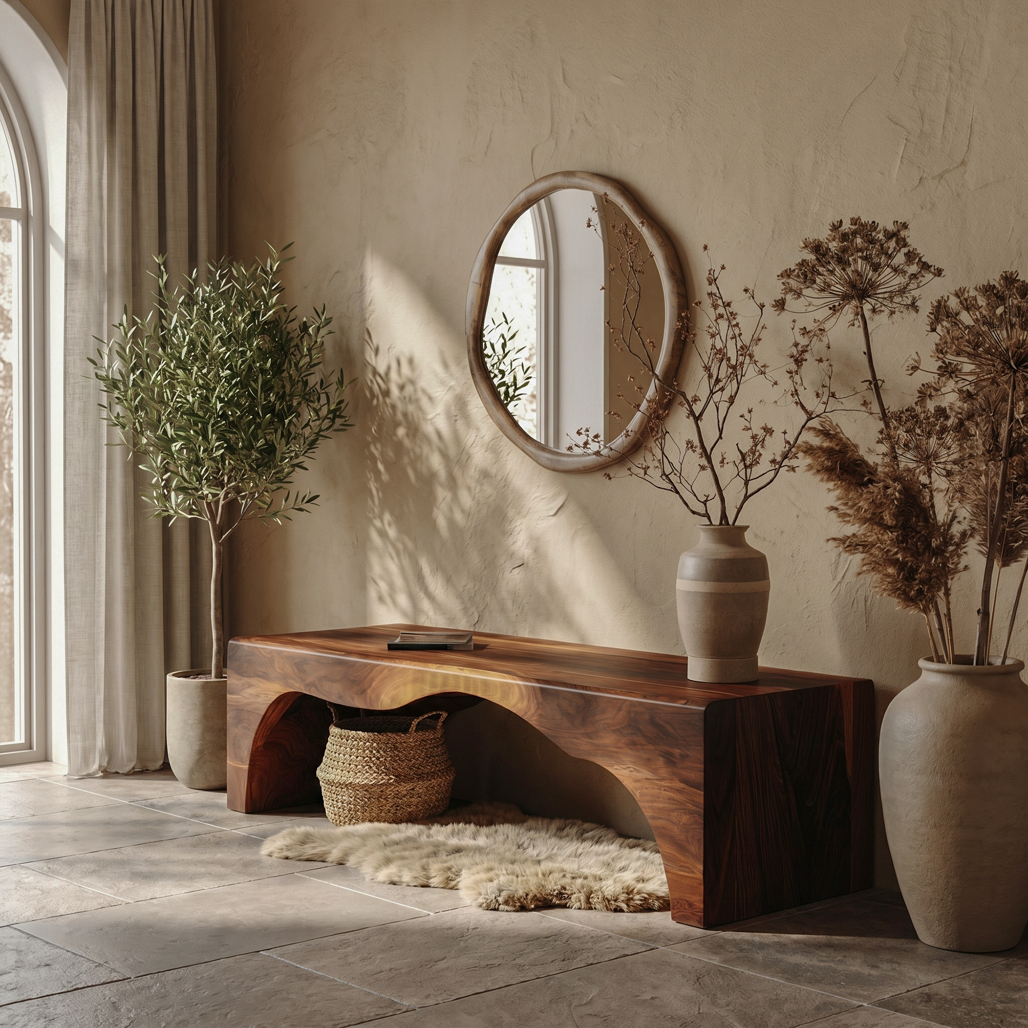 Rustic Live Edge Wooden Bench With Open Storage Shelf For Entryway