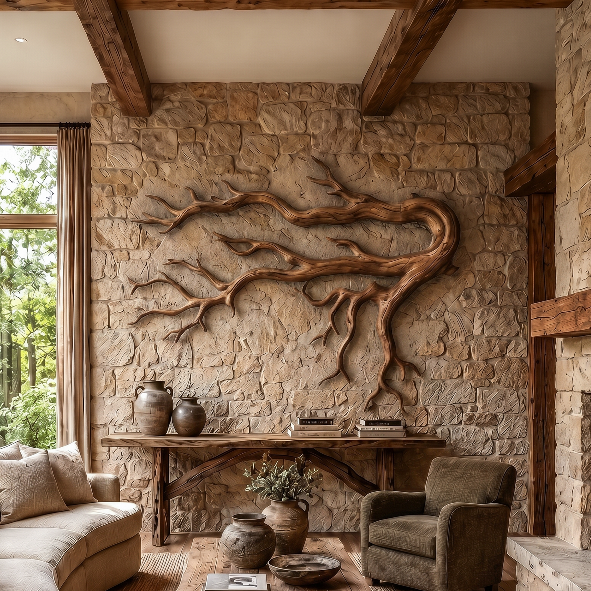 Driftwood Root Sculptural Solid Wood Wall Art Rustic Nature Inspired Decor