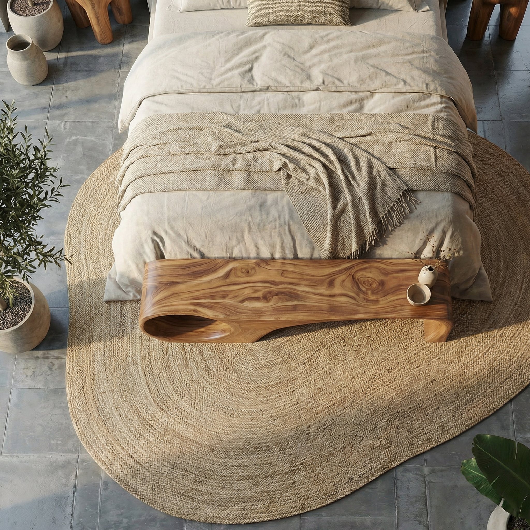 Modern Sculptural End Of Bed Bench For Bedroom And Interior Decor