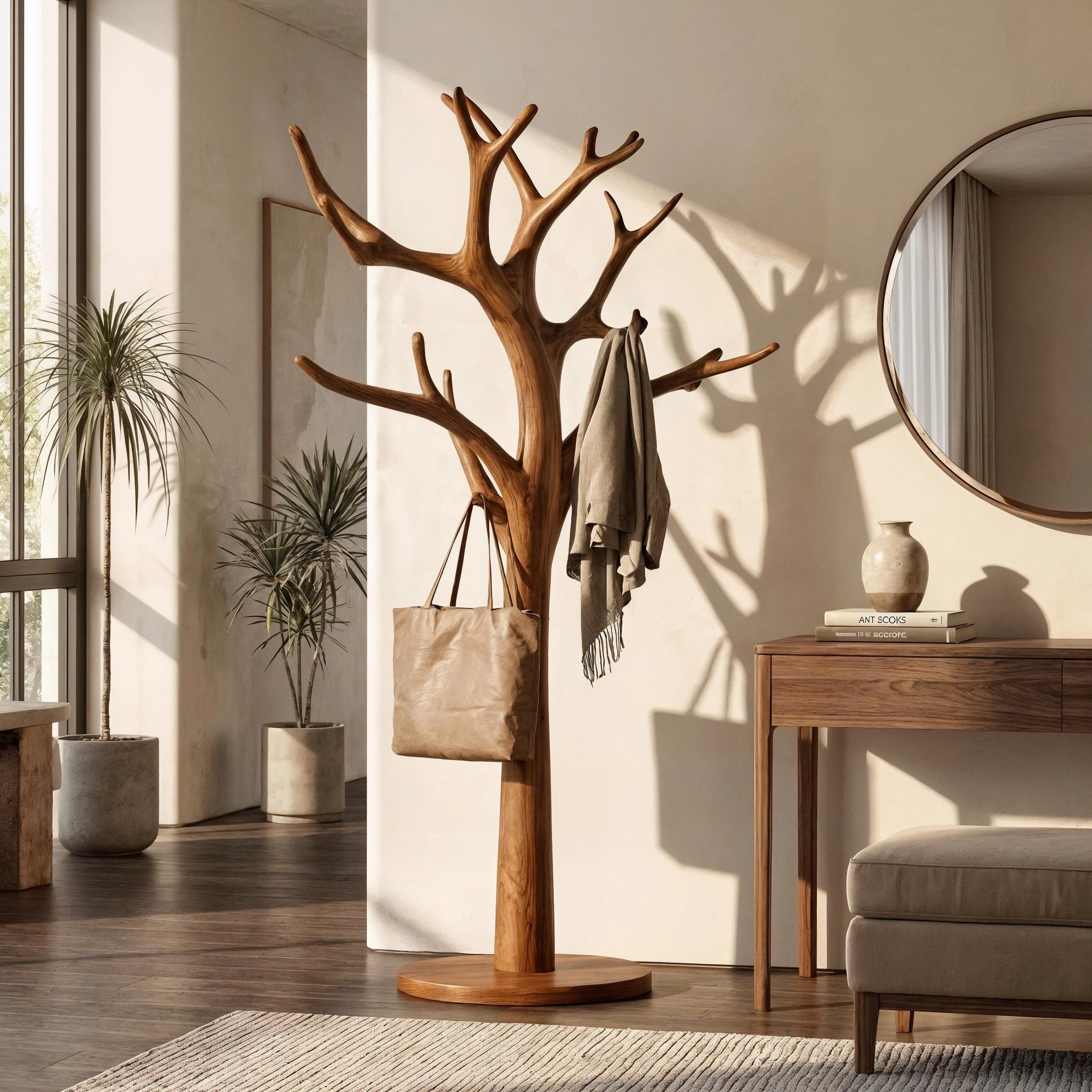 Rustic Tree Coat Stand Entryway Living Room Mudroom