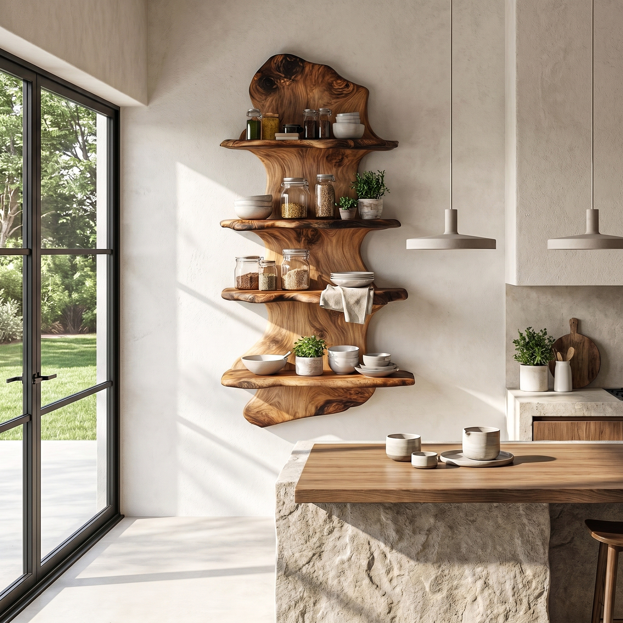 Handcrafted Floating Shelf Sculptural Tree Design For Home Decor