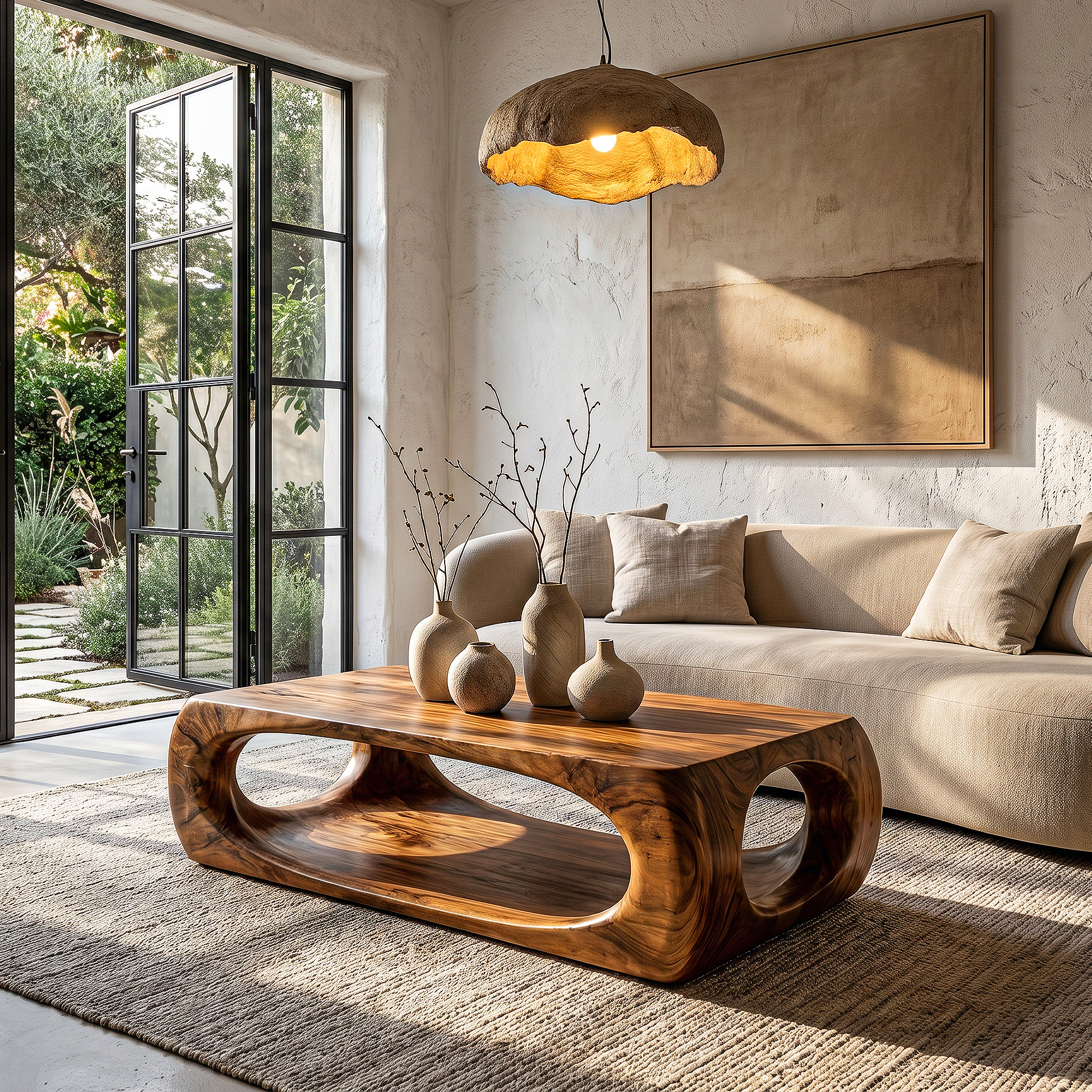 Nature Inspired Coffee Table With Flowing Open Form Base For Living Room