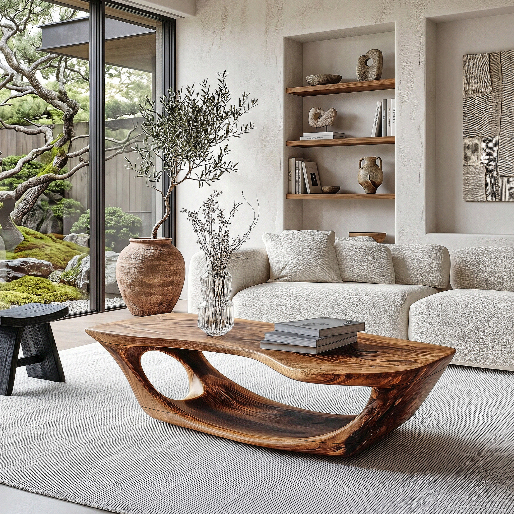 Wabi Sabi Coffee Table With Handcrafted Organic Wood Form For Living Room