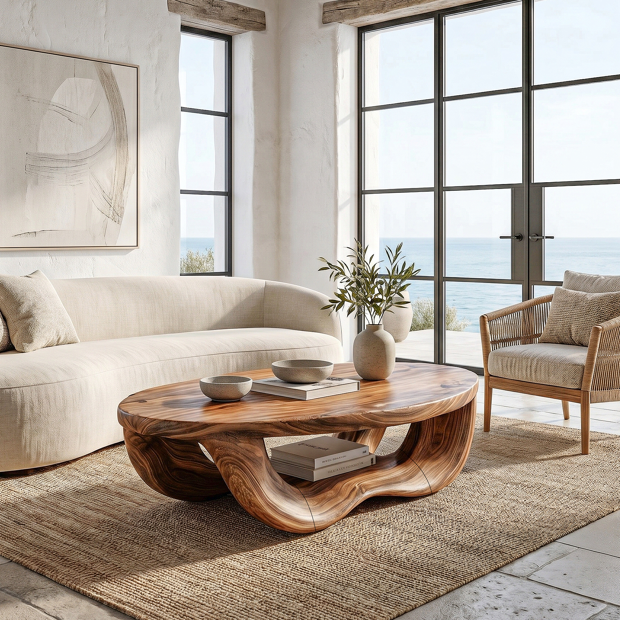 Modern Organic Coffee Table With Handcrafted Curved Wood Design For Living Room