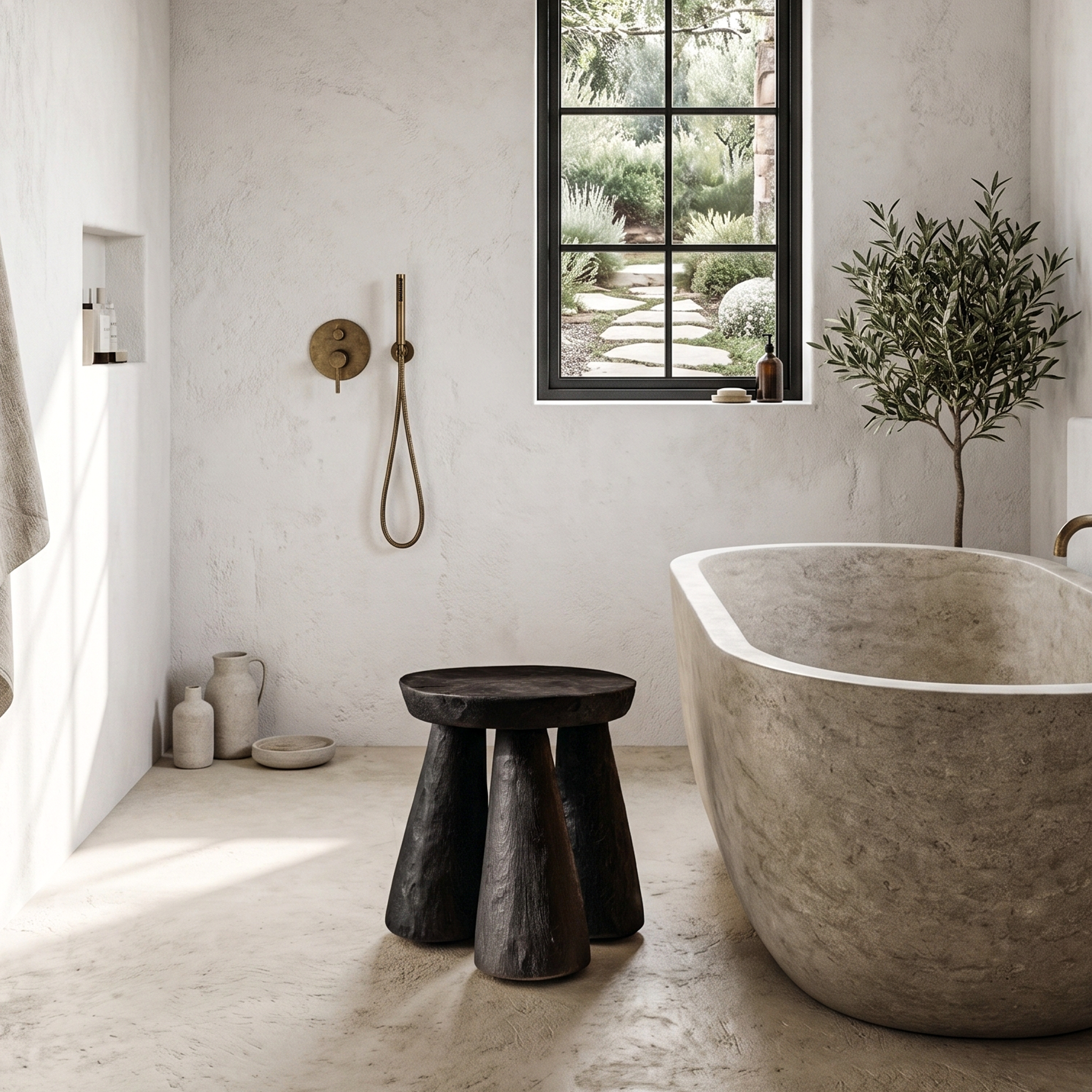 Rustic Bathroom Stool With Handcrafted Solid Wood Design For Bathroom