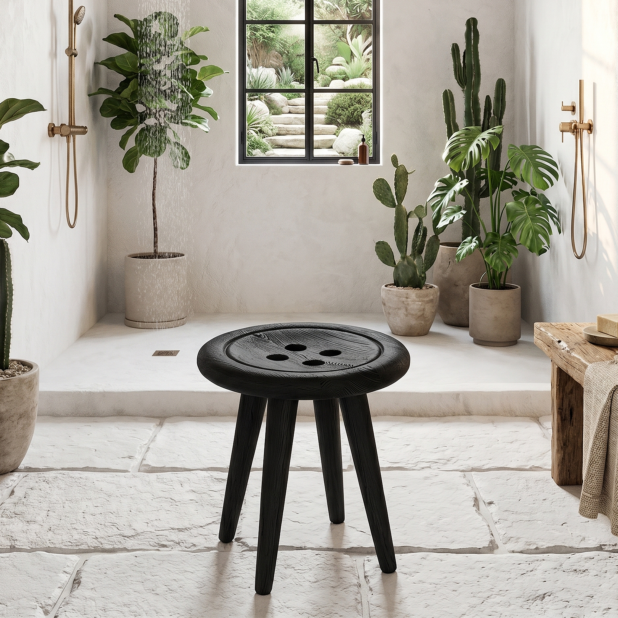 Modern Organic Shower Stool With Handcrafted Wood Design For Bathroom