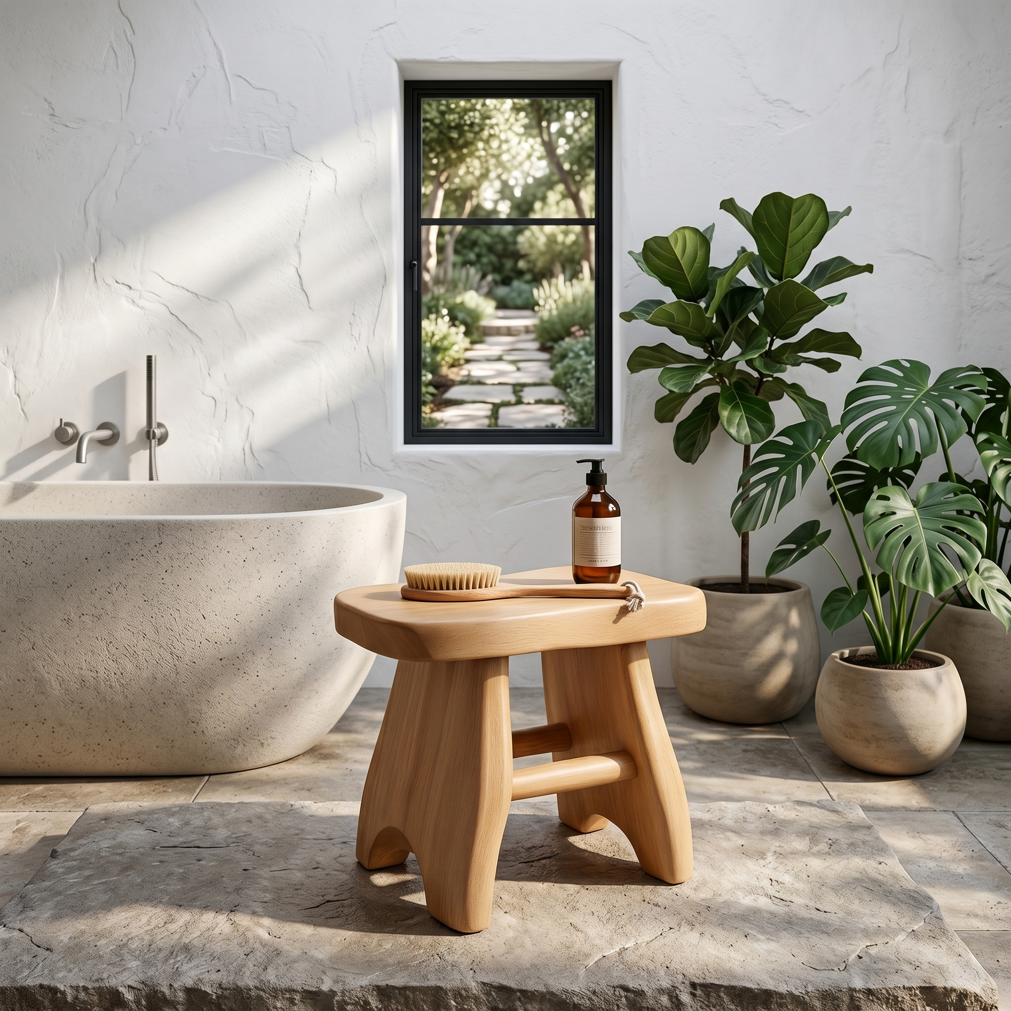 Rustic Shower Bench With Solid Wood Construction For Bathroom And Spa
